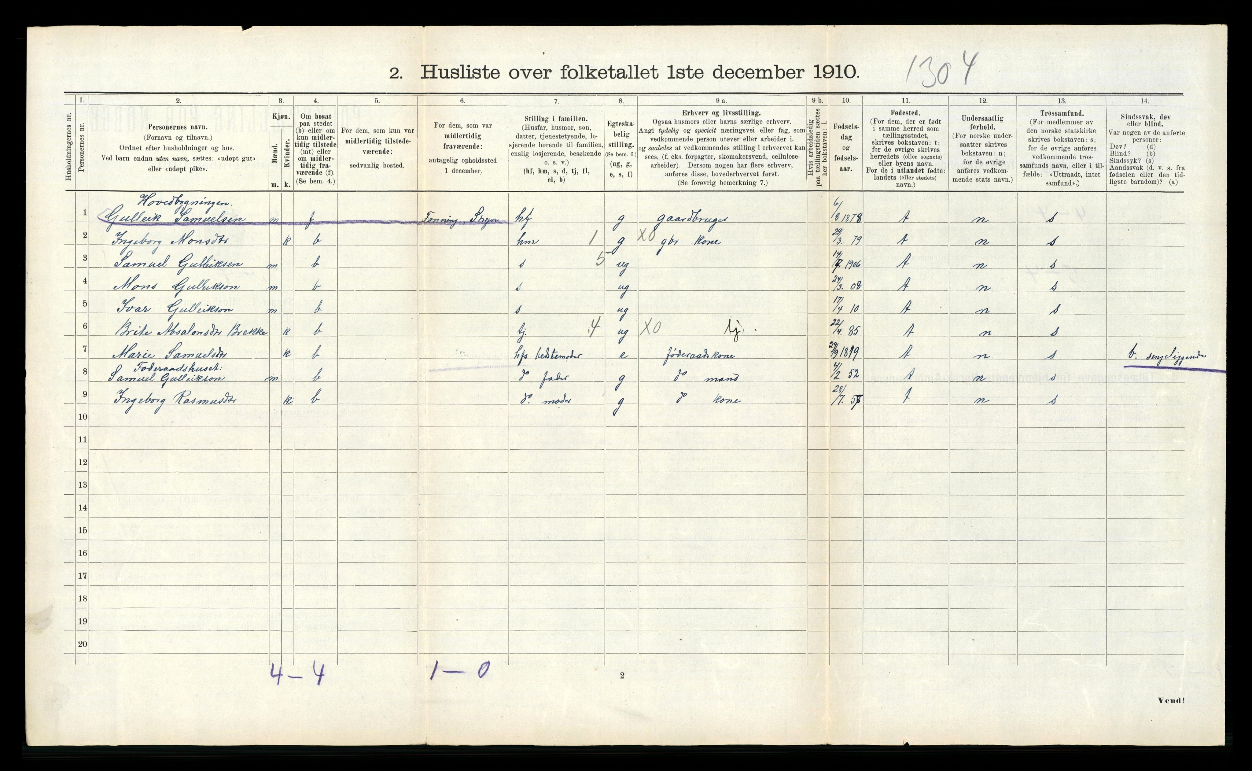 RA, 1910 census for Stryn, 1910, p. 302