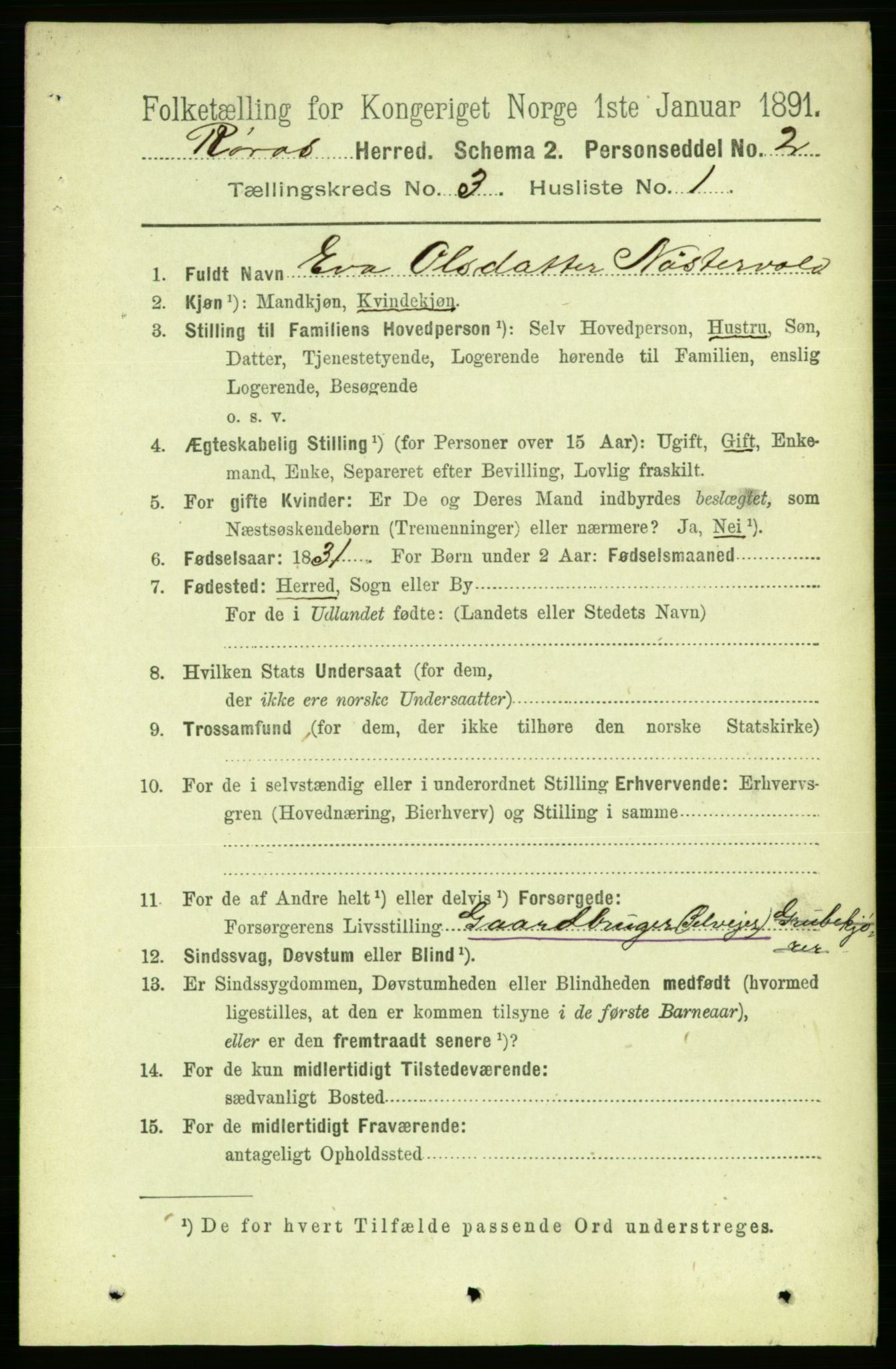 RA, 1891 census for 1640 Røros, 1891, p. 525