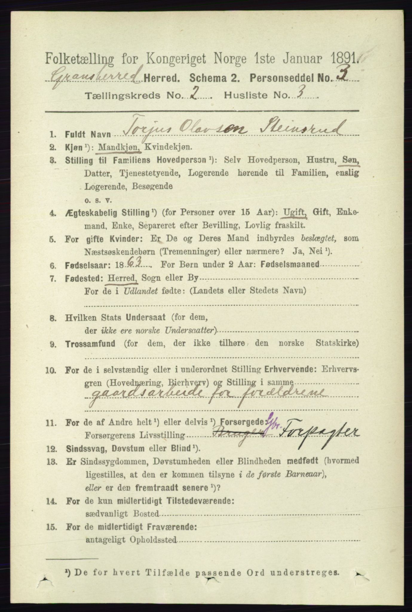 RA, 1891 census for 0824 Gransherad, 1891, p. 304