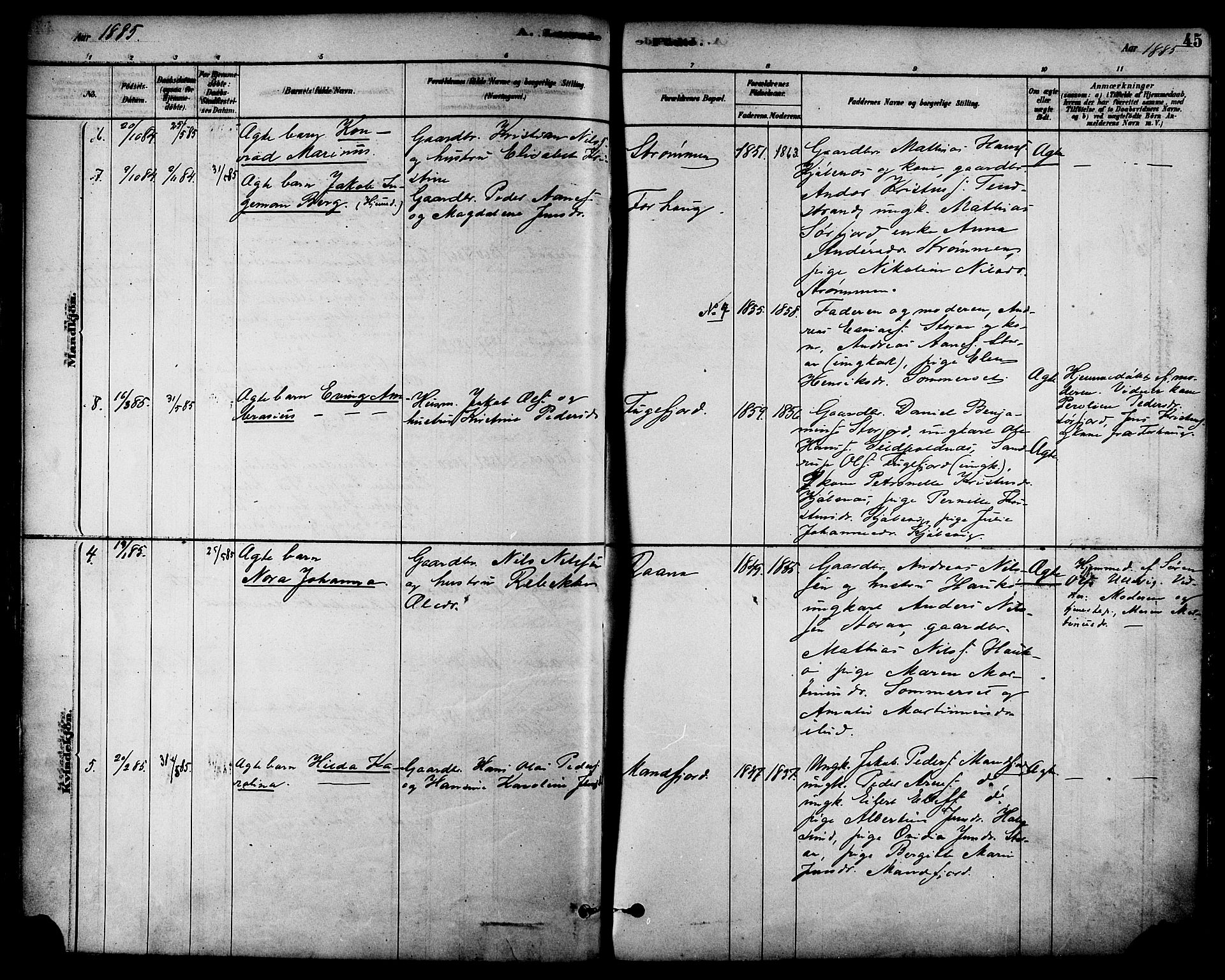 Ministerialprotokoller, klokkerbøker og fødselsregistre - Nordland, AV/SAT-A-1459/861/L0868: Parish register (official) no. 861A03, 1879-1889, p. 45