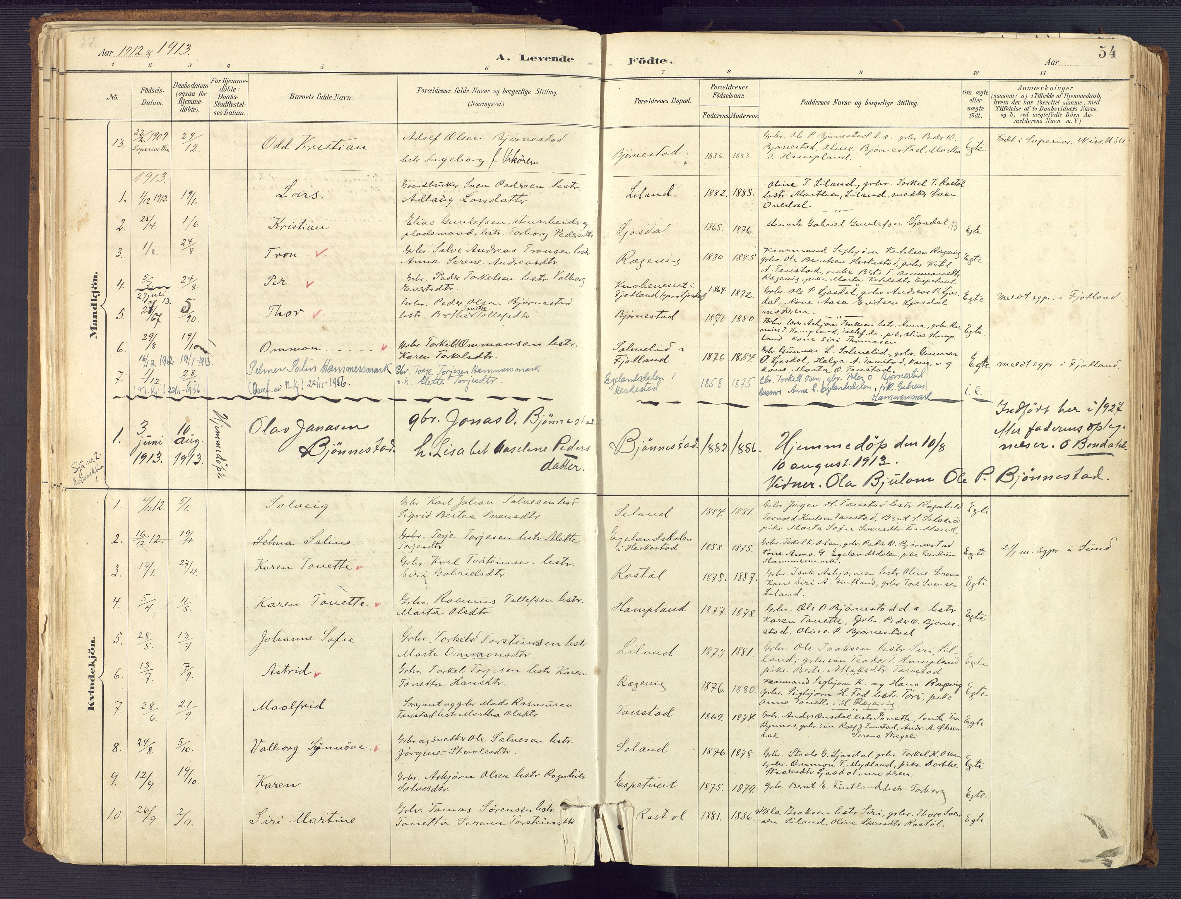 Sirdal sokneprestkontor, SAK/1111-0036/F/Fa/Fab/L0004: Parish register (official) no. A 4, 1887-1919, p. 54