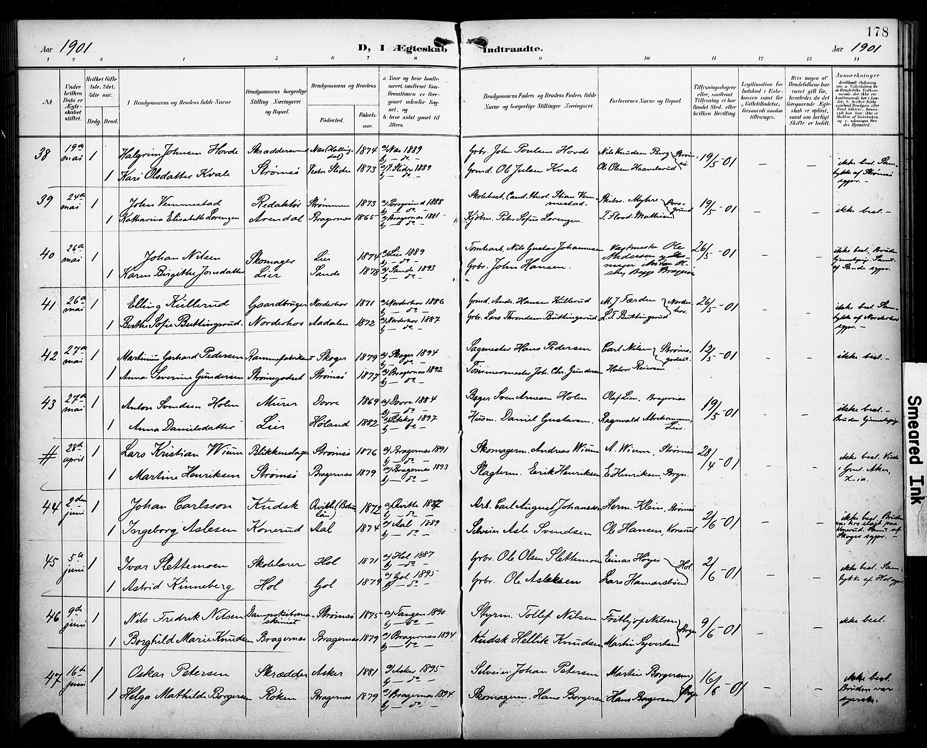 Bragernes kirkebøker, SAKO/A-6/F/Fc/L0007: Parish register (official) no. III 7, 1898-1909, p. 178