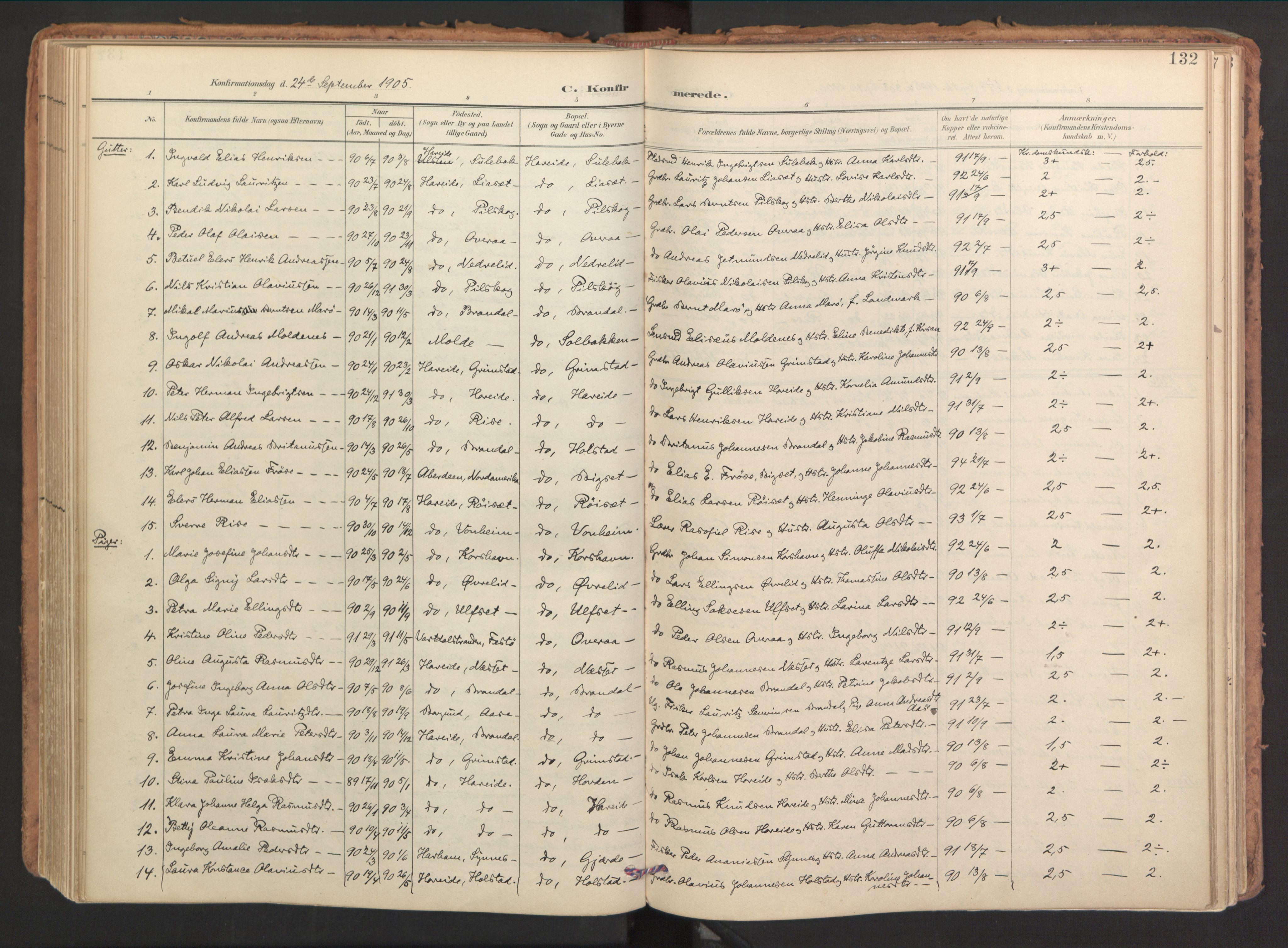 Ministerialprotokoller, klokkerbøker og fødselsregistre - Møre og Romsdal, SAT/A-1454/510/L0123: Parish register (official) no. 510A03, 1898-1922, p. 132