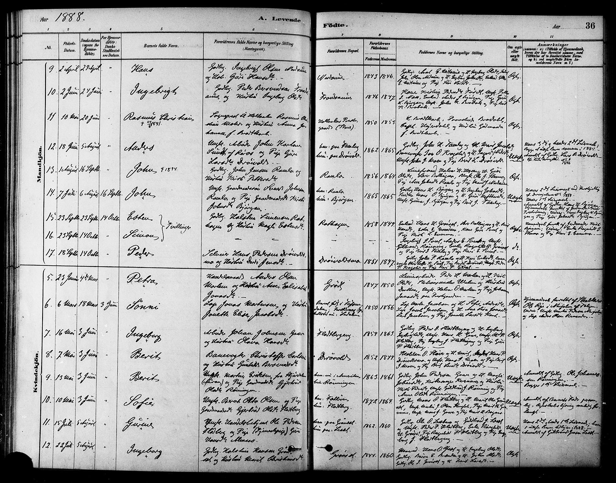 Ministerialprotokoller, klokkerbøker og fødselsregistre - Sør-Trøndelag, SAT/A-1456/685/L0972: Parish register (official) no. 685A09, 1879-1890, p. 36