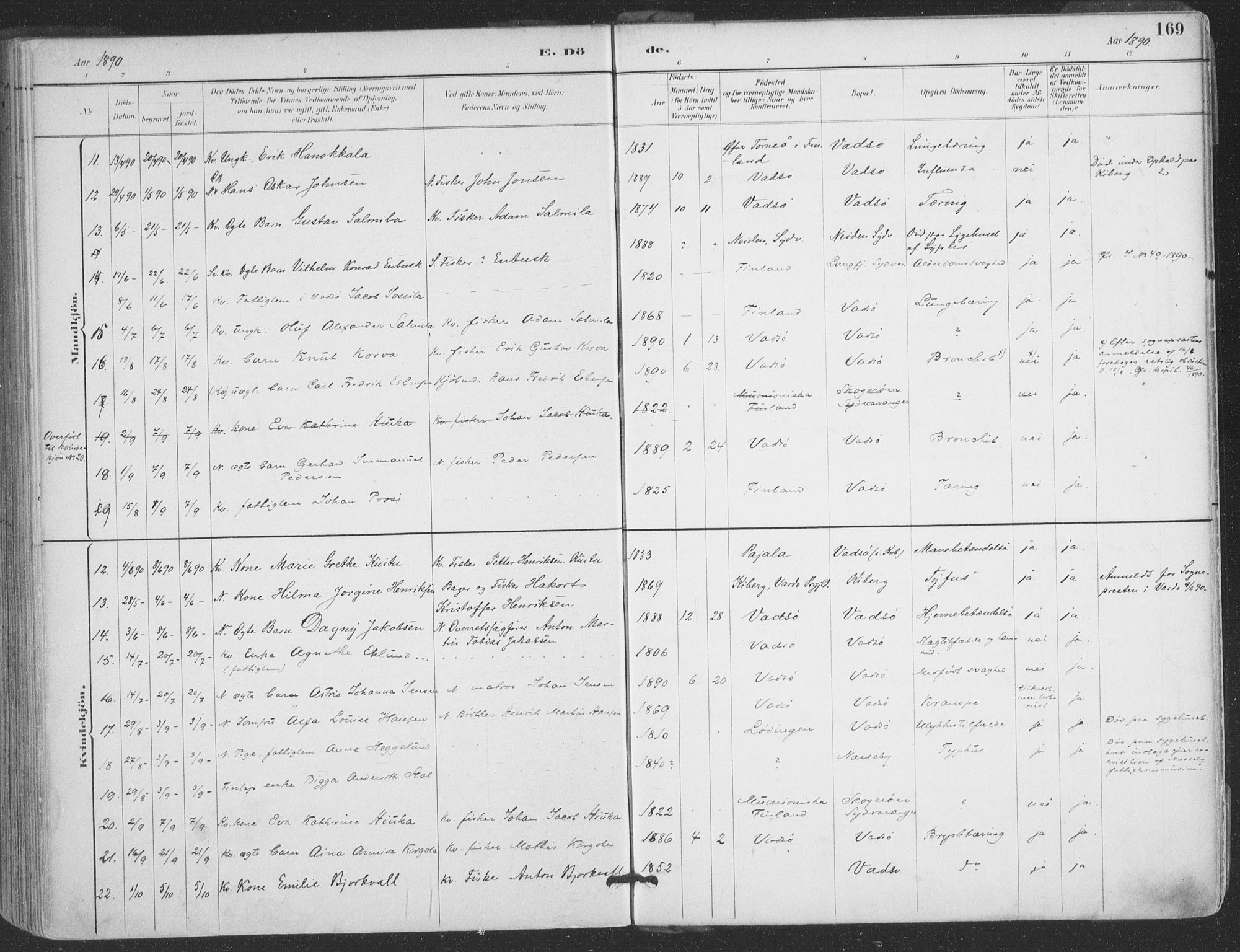 Vadsø sokneprestkontor, SATØ/S-1325/H/Ha/L0006kirke: Parish register (official) no. 6, 1885-1895, p. 169