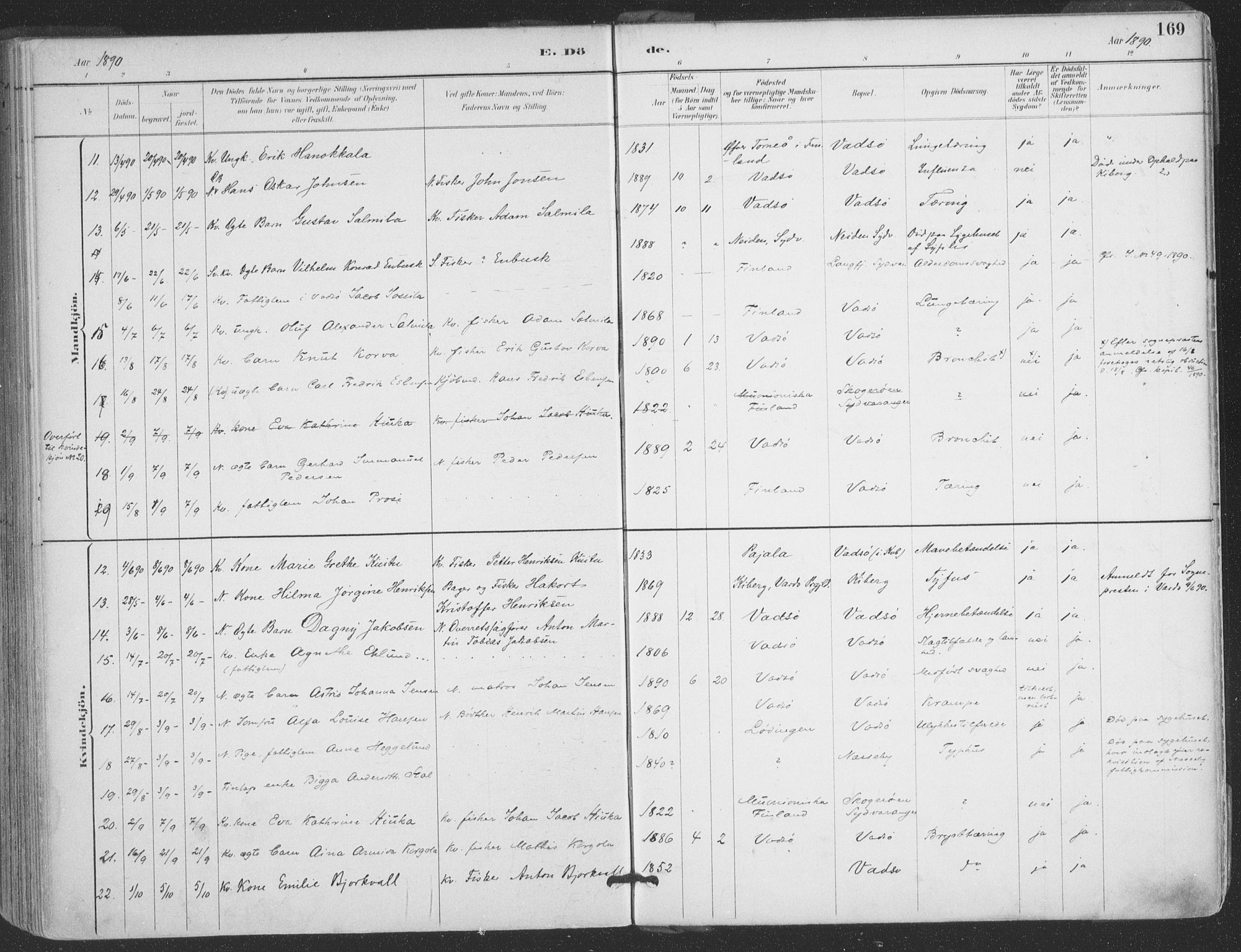 Vadsø sokneprestkontor, AV/SATØ-S-1325/H/Ha/L0006kirke: Parish register (official) no. 6, 1885-1895, p. 169