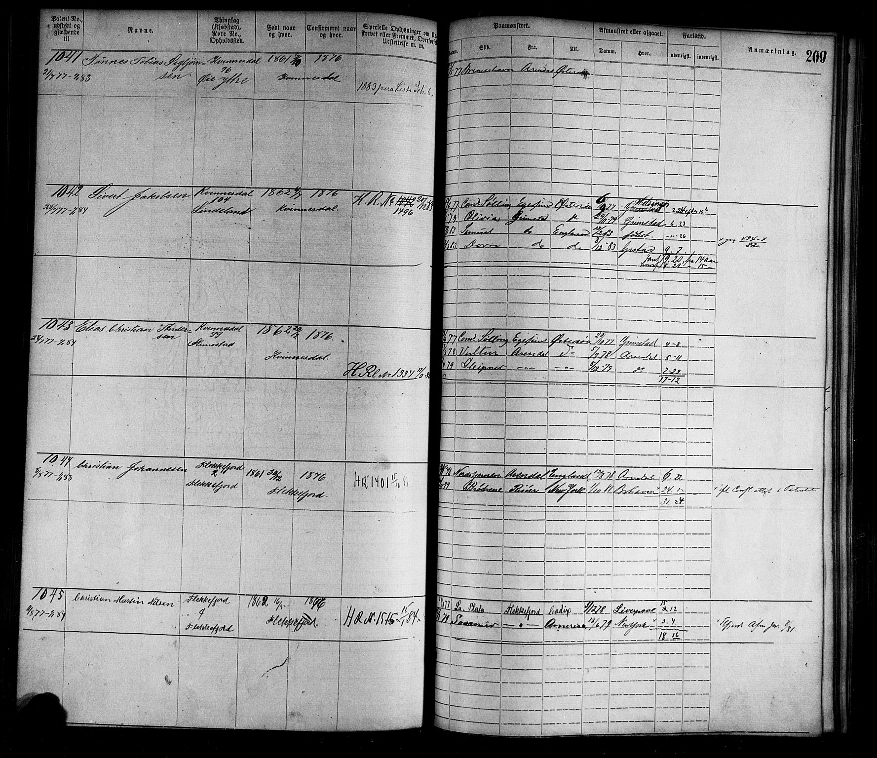 Flekkefjord mønstringskrets, SAK/2031-0018/F/Fa/L0002: Annotasjonsrulle nr 1-1920 med register, N-2, 1870-1891, p. 234