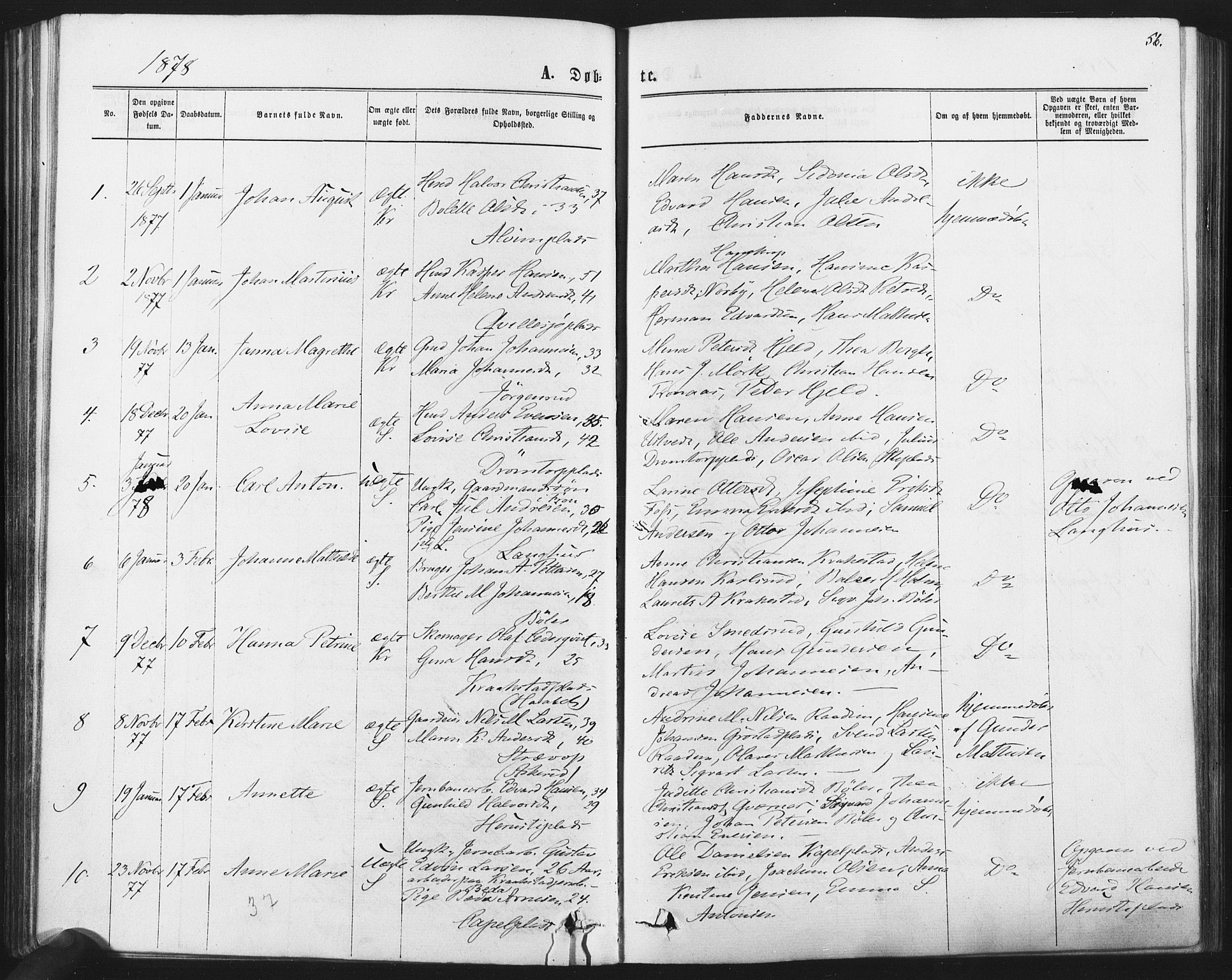 Kråkstad prestekontor Kirkebøker, AV/SAO-A-10125a/F/Fa/L0008: Parish register (official) no. I 8, 1870-1879, p. 56