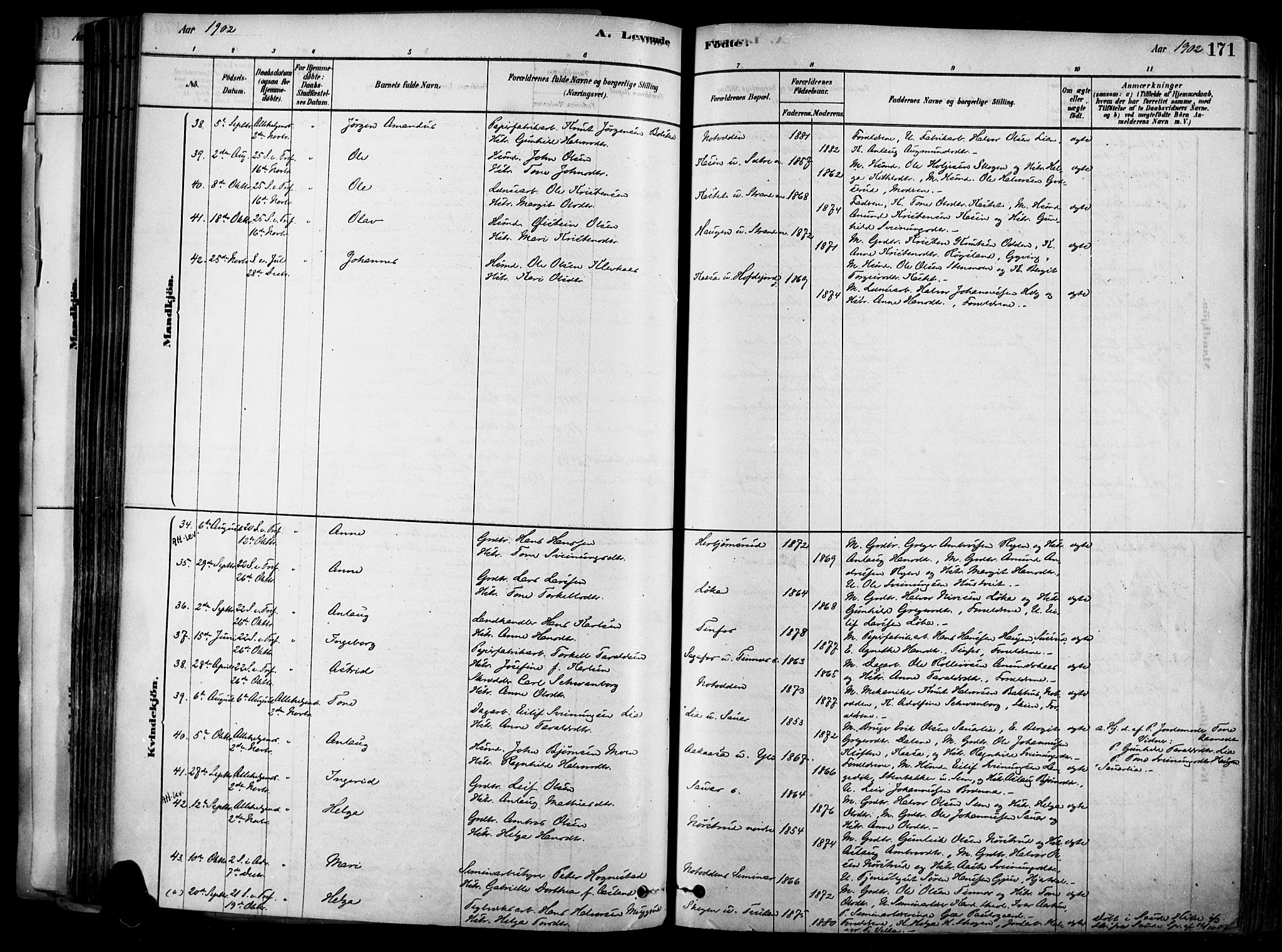Heddal kirkebøker, SAKO/A-268/F/Fa/L0008: Parish register (official) no. I 8, 1878-1903, p. 171