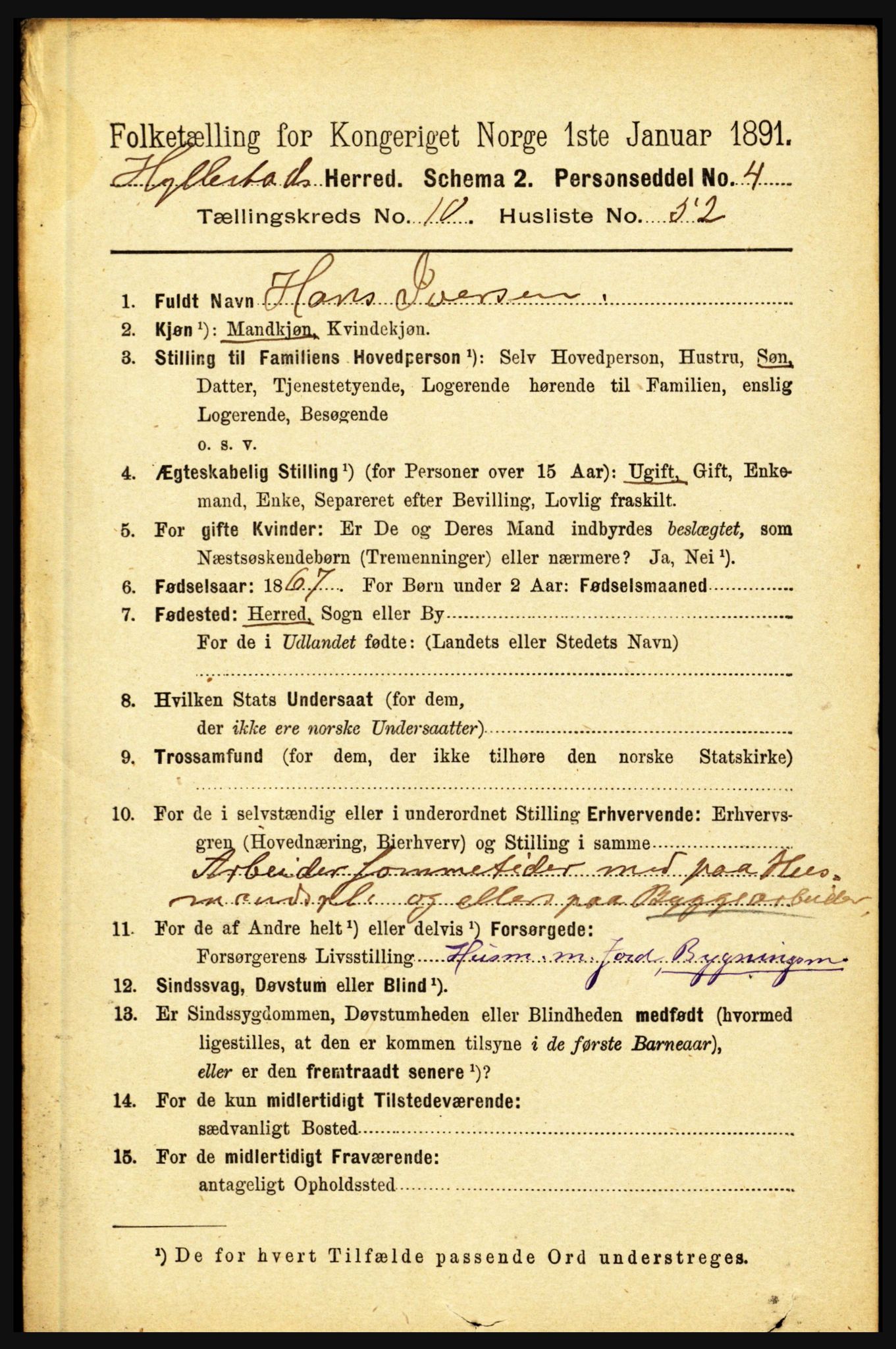 RA, 1891 census for 1413 Hyllestad, 1891, p. 1988