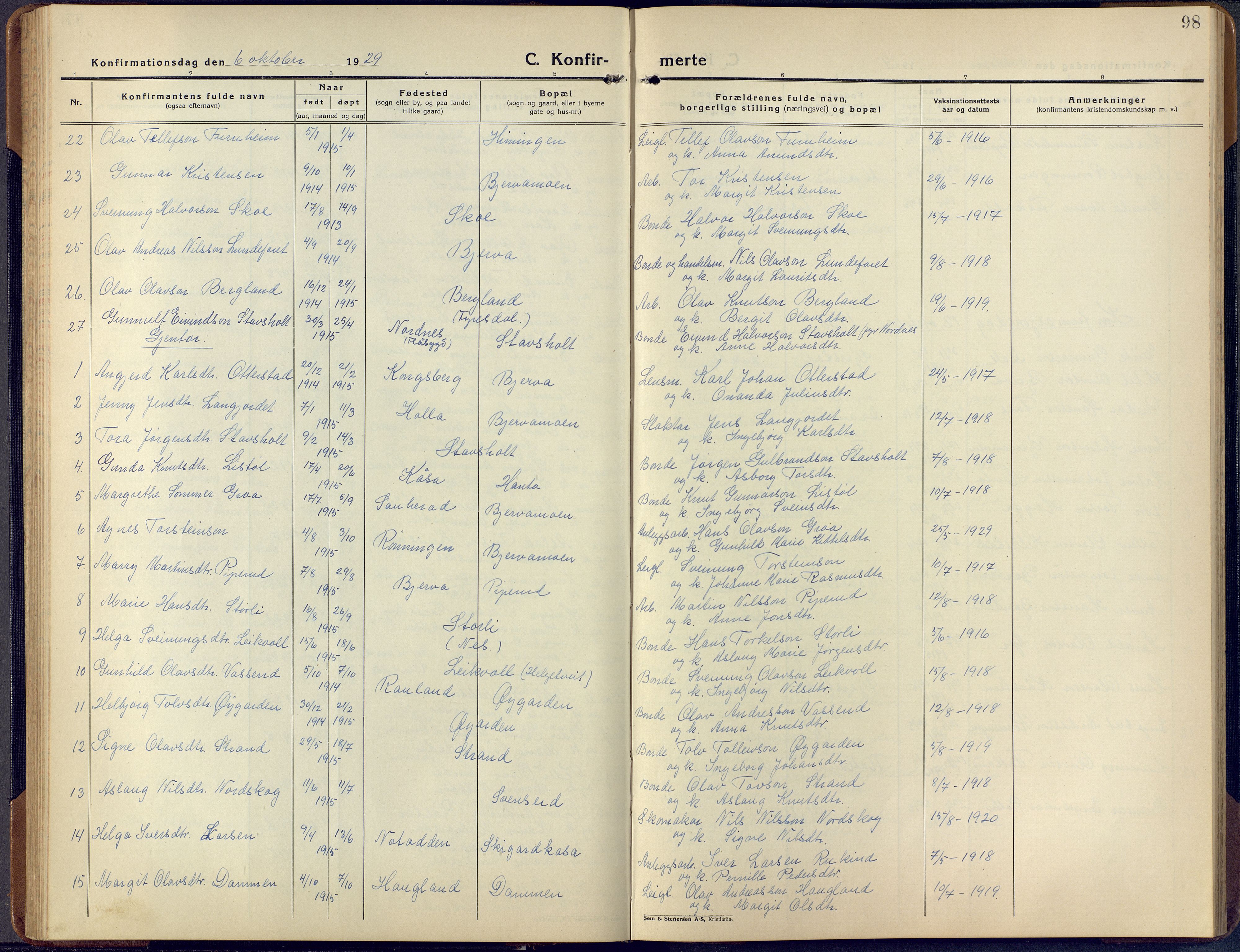 Lunde kirkebøker, SAKO/A-282/F/Fa/L0006: Parish register (official) no. I 6, 1922-1940, p. 98