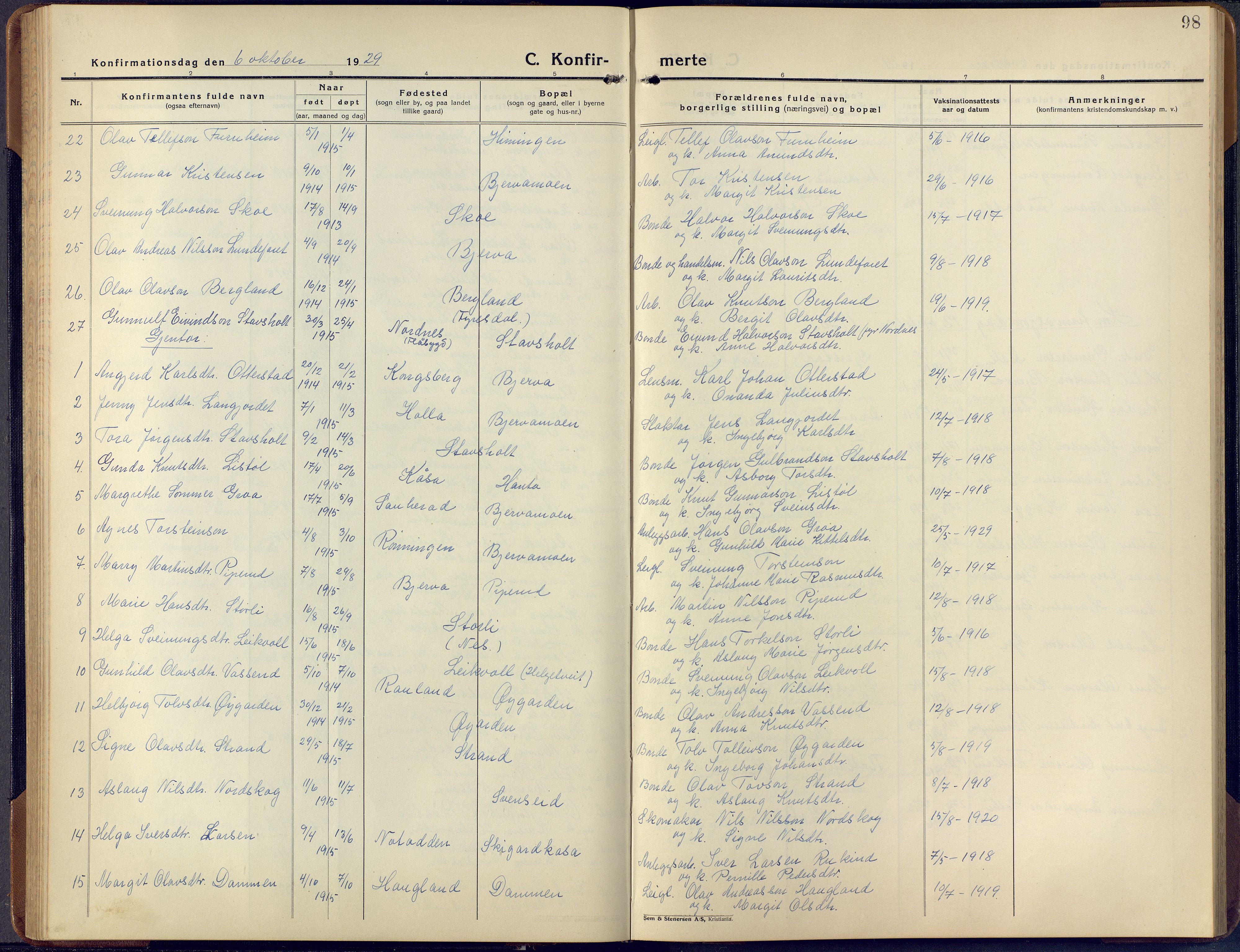 Lunde kirkebøker, AV/SAKO-A-282/G/Ga/L0006: Parish register (copy) no. I 6, 1922-1940, p. 98
