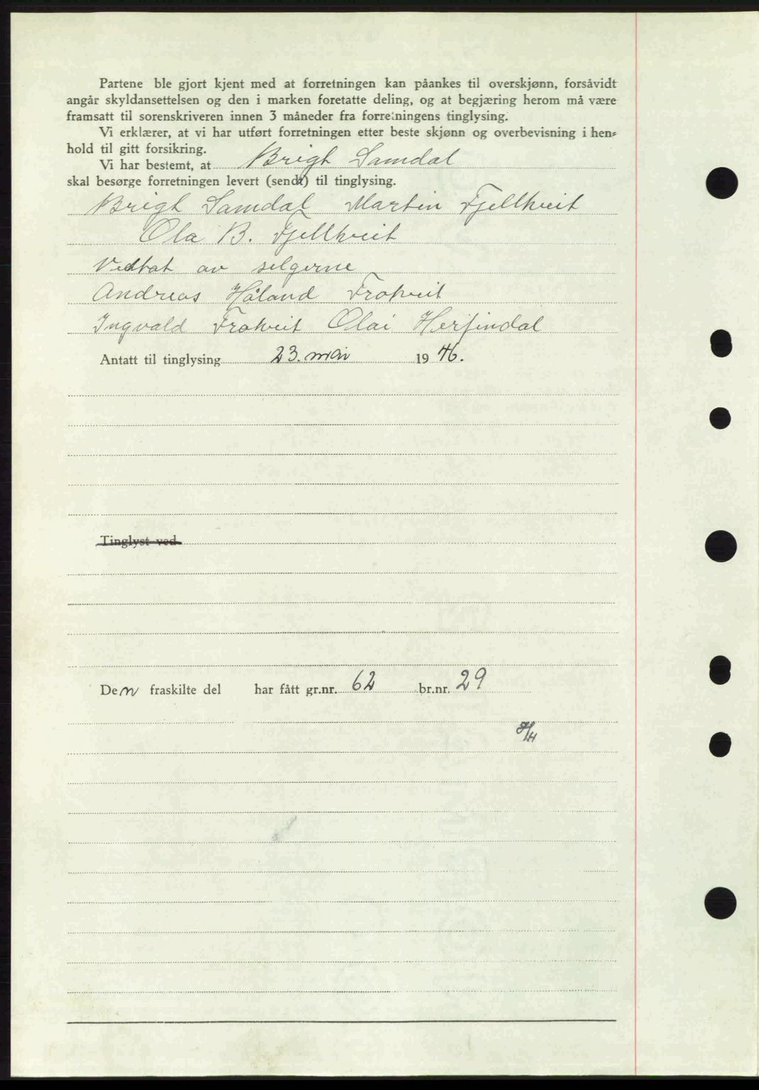 Midhordland sorenskriveri, SAB/A-3001/1/G/Gb/Gbj/L0022: Mortgage book no. A41-43, 1946-1946, Diary no: : 2091/1946
