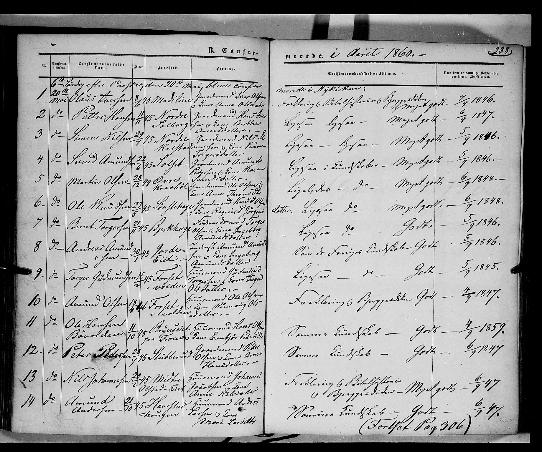 Gausdal prestekontor, SAH/PREST-090/H/Ha/Haa/L0008: Parish register (official) no. 8, 1850-1861, p. 238