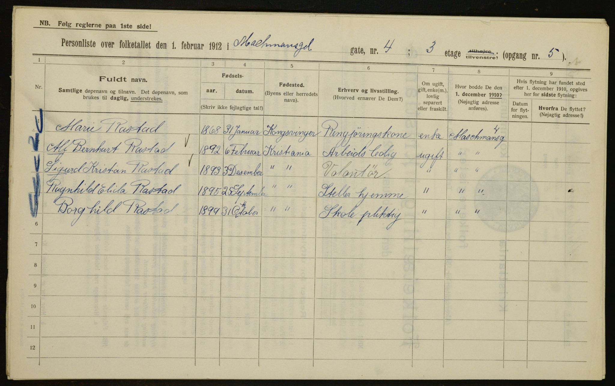 OBA, Municipal Census 1912 for Kristiania, 1912, p. 65178