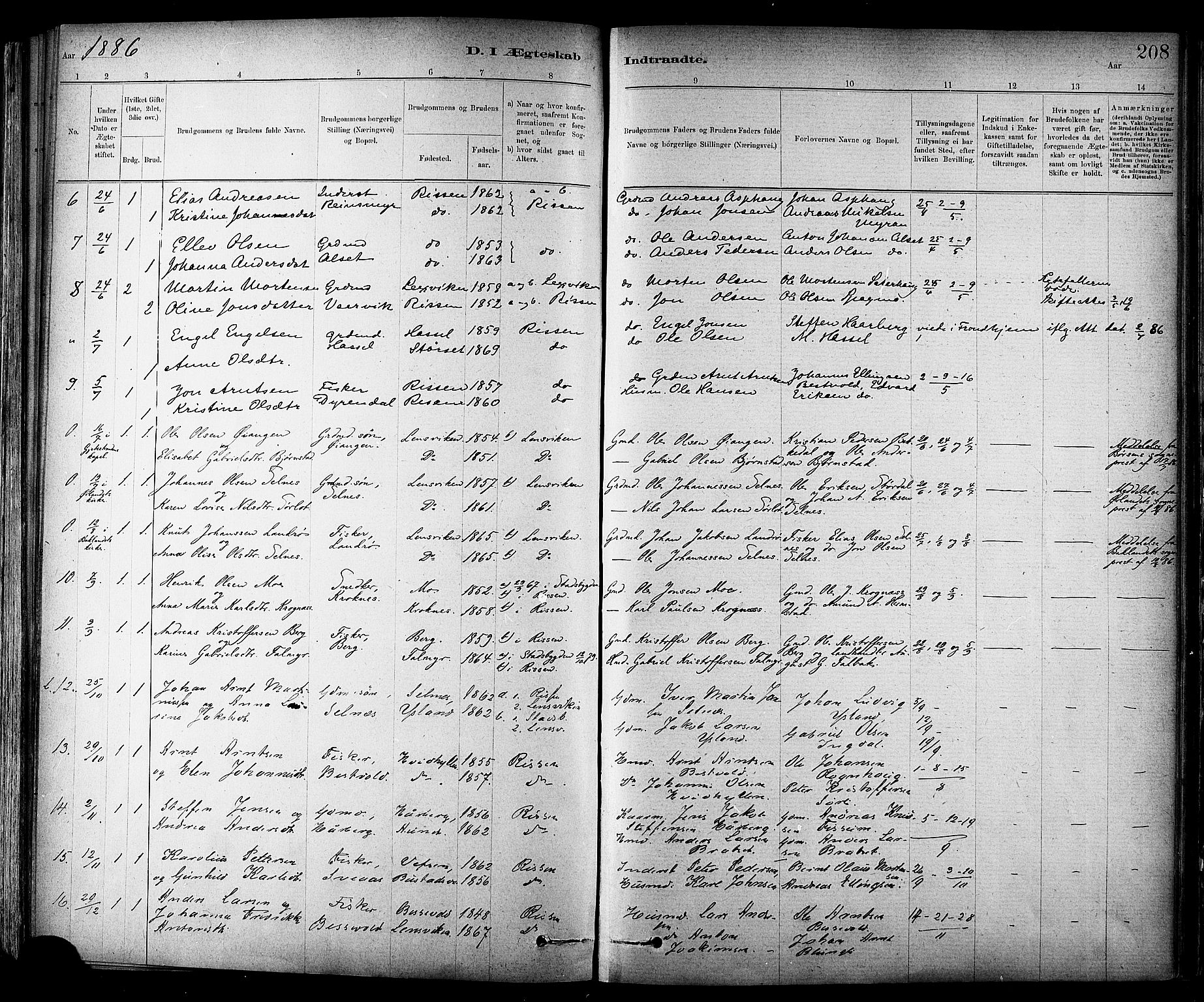 Ministerialprotokoller, klokkerbøker og fødselsregistre - Sør-Trøndelag, SAT/A-1456/647/L0634: Parish register (official) no. 647A01, 1885-1896, p. 208