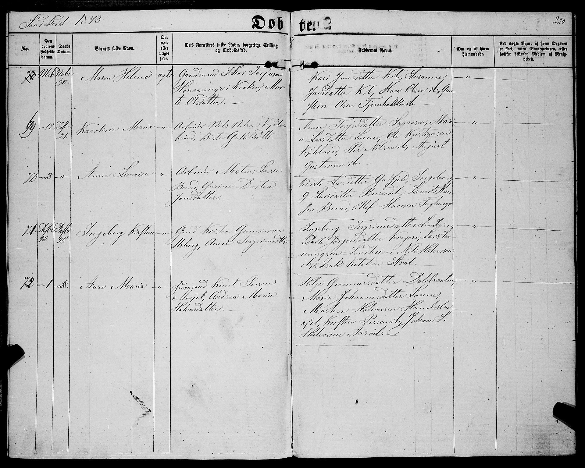 Sannidal kirkebøker, SAKO/A-296/F/Fa/L0011: Parish register (official) no. 11, 1863-1873, p. 220