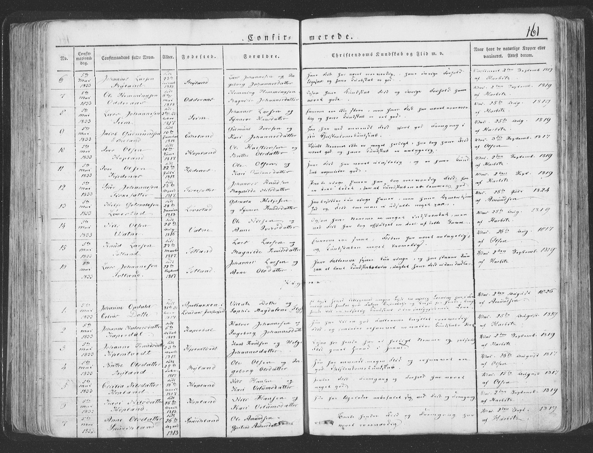 Hosanger sokneprestembete, AV/SAB-A-75801/H/Haa: Parish register (official) no. A 6, 1824-1835, p. 161