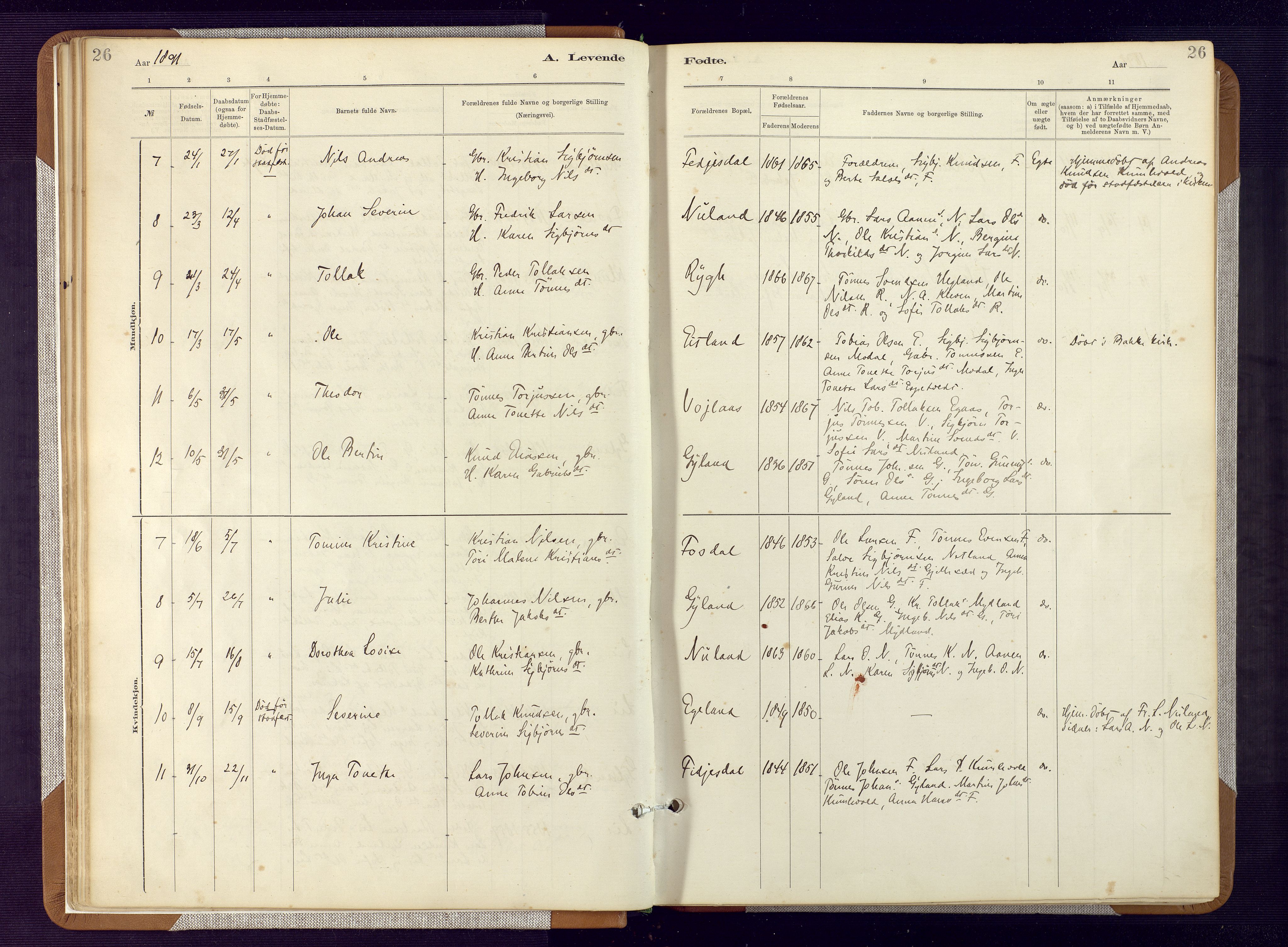 Bakke sokneprestkontor, SAK/1111-0002/F/Fa/Fab/L0003: Parish register (official) no. A 3, 1884-1921, p. 26