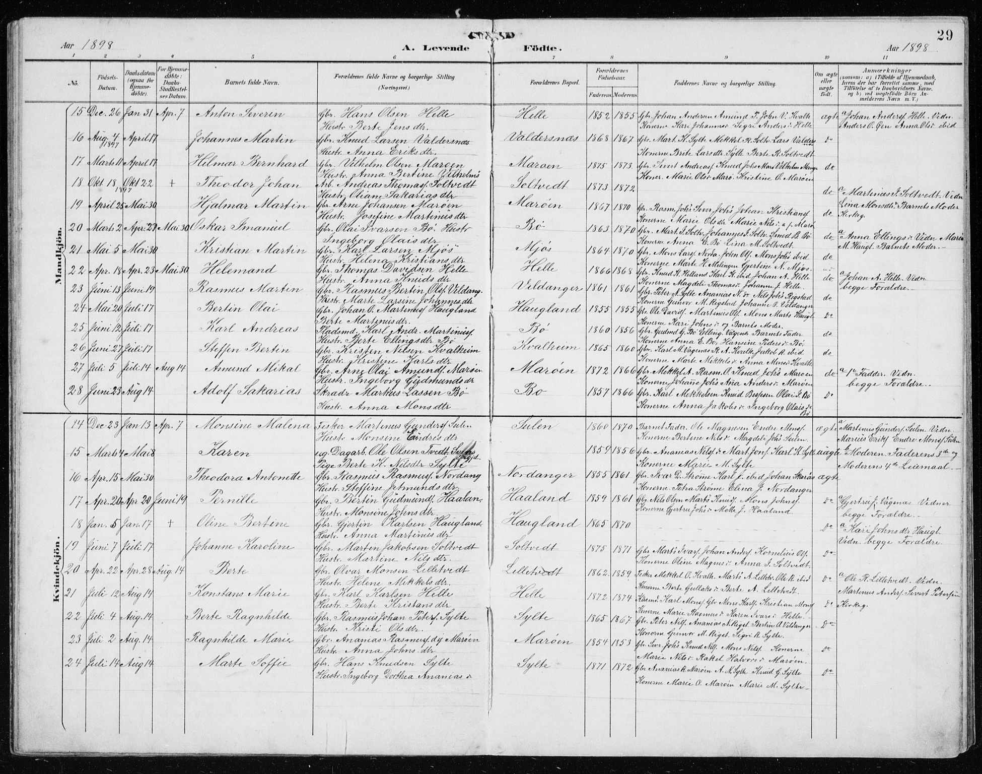 Manger sokneprestembete, AV/SAB-A-76801/H/Hab: Parish register (copy) no. B 3, 1891-1907, p. 29