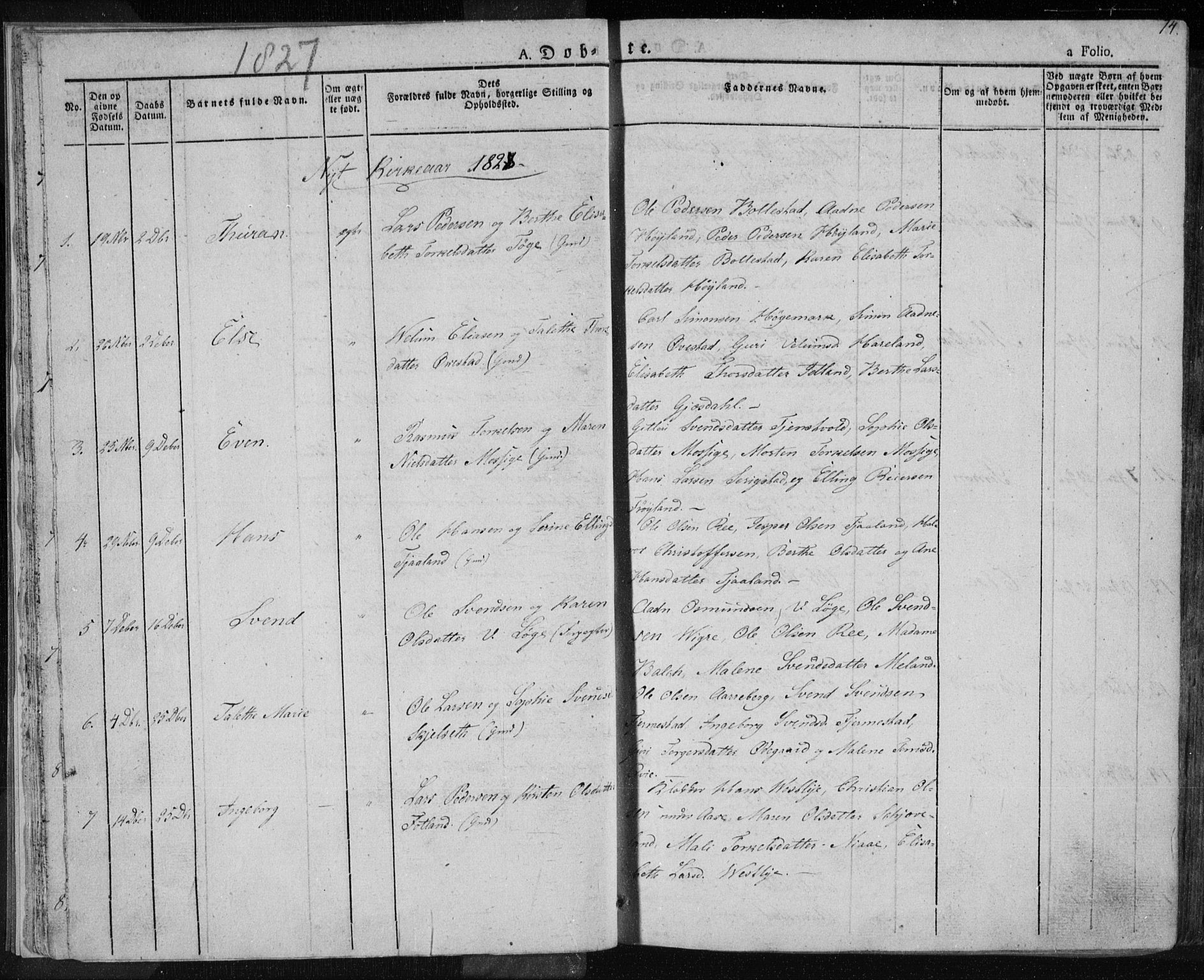 Lye sokneprestkontor, AV/SAST-A-101794/001/30BA/L0004: Parish register (official) no. A 4, 1826-1841, p. 14