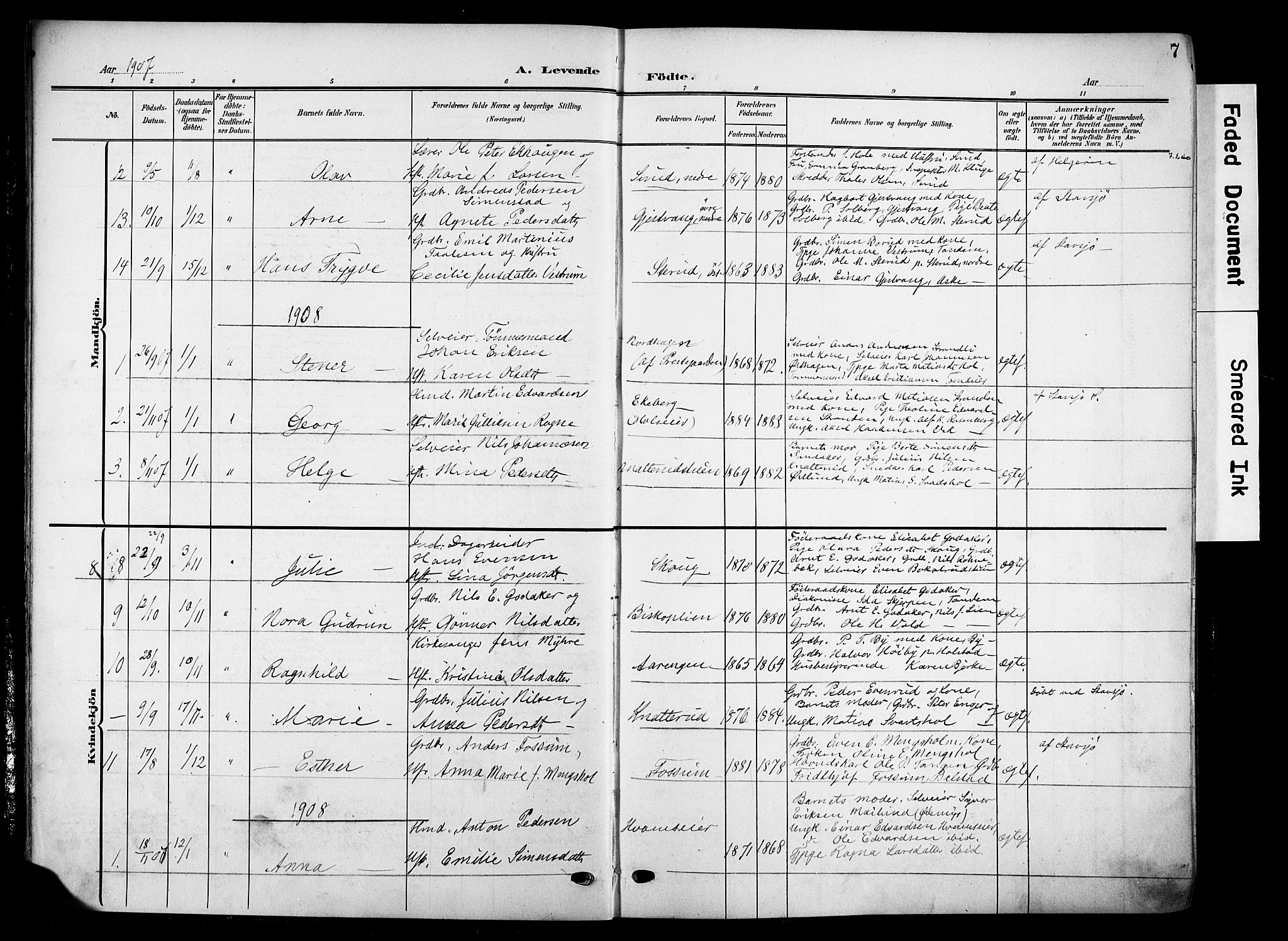 Nes prestekontor, Hedmark, SAH/PREST-020/K/Ka/L0014: Parish register (official) no. 14, 1906-1929, p. 7