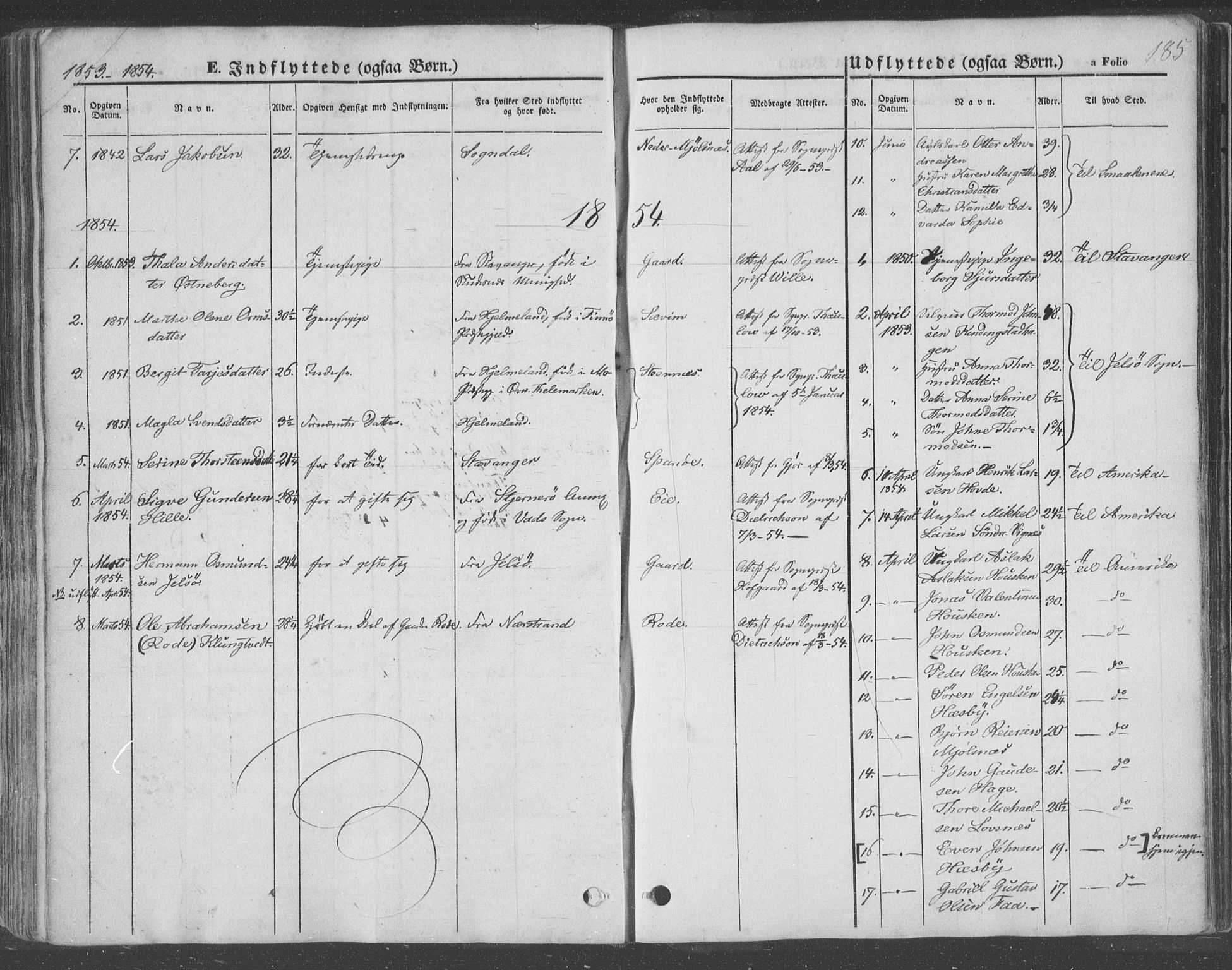 Finnøy sokneprestkontor, SAST/A-101825/H/Ha/Haa/L0007: Parish register (official) no. A 7, 1847-1862, p. 185