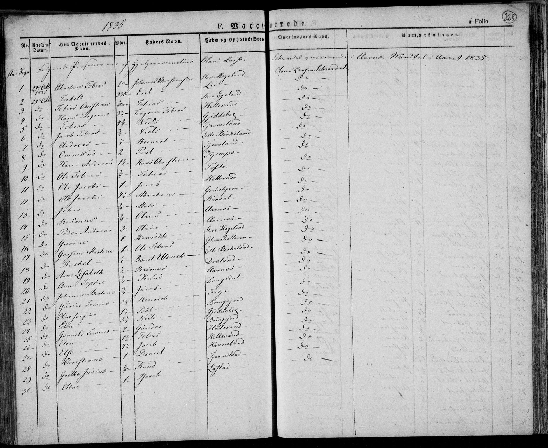 Lyngdal sokneprestkontor, SAK/1111-0029/F/Fa/Fac/L0007: Parish register (official) no. A 7, 1825-1838, p. 328