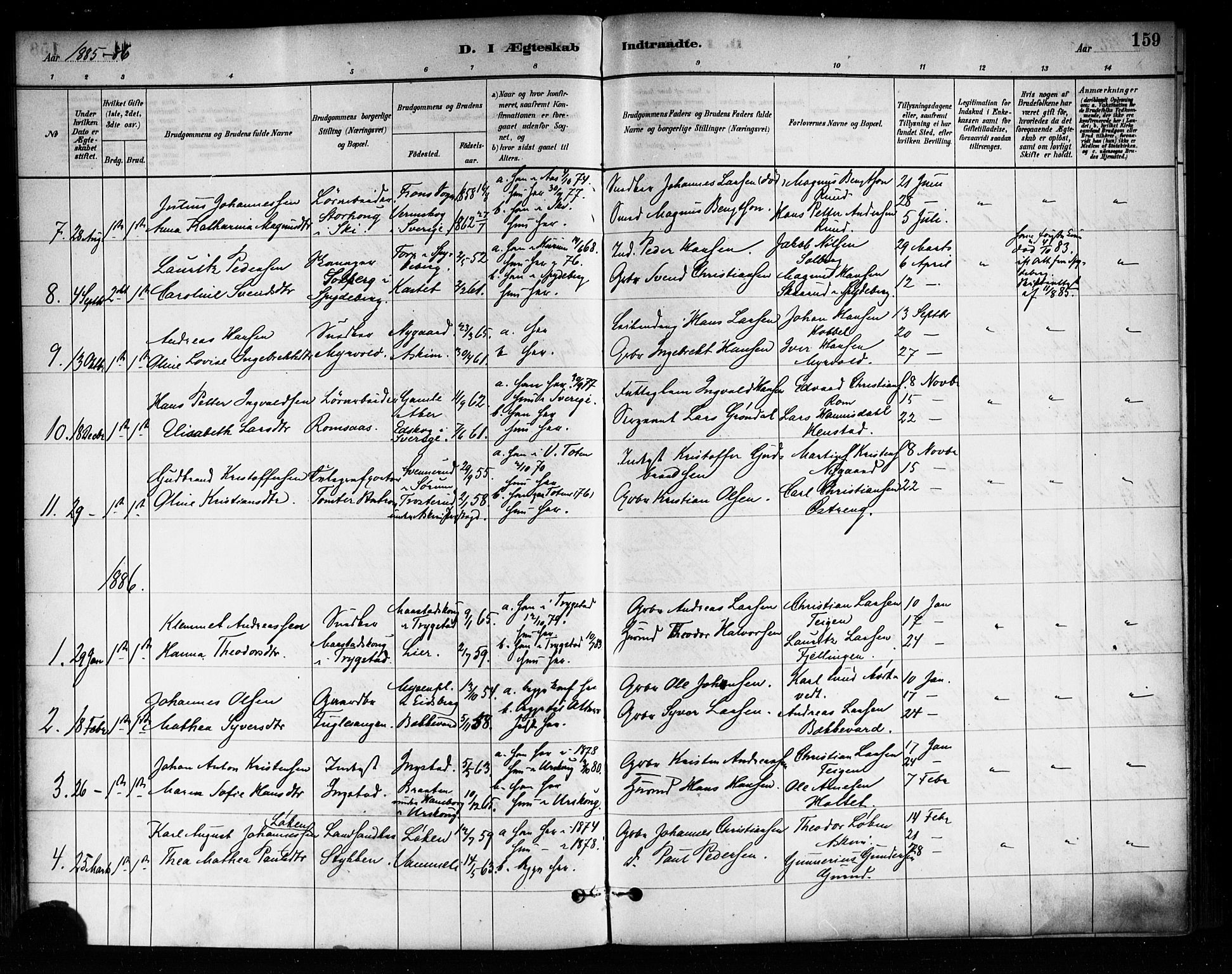 Askim prestekontor Kirkebøker, SAO/A-10900/F/Fa/L0007: Parish register (official) no. 7, 1882-1897, p. 159