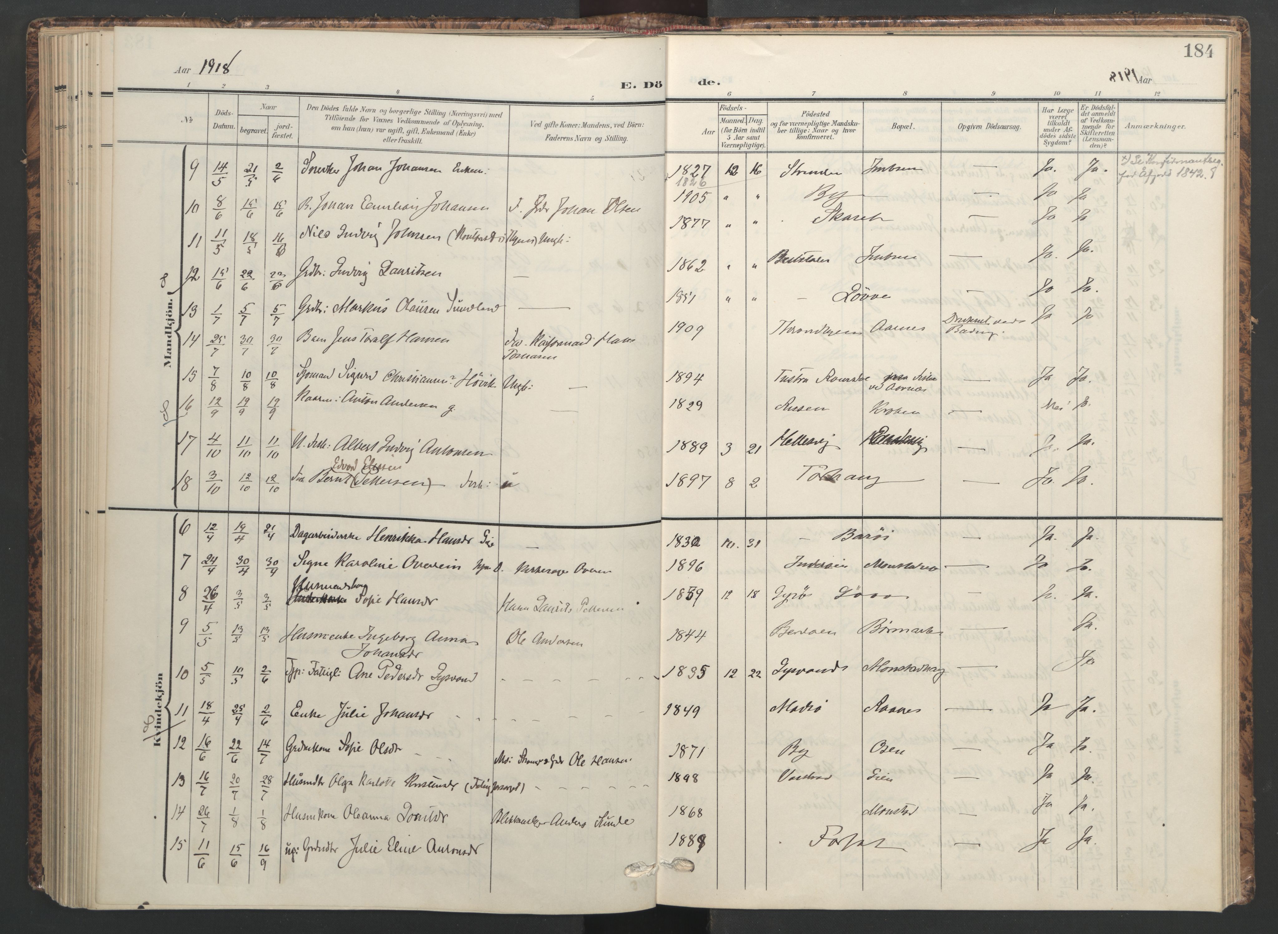 Ministerialprotokoller, klokkerbøker og fødselsregistre - Sør-Trøndelag, SAT/A-1456/655/L0682: Parish register (official) no. 655A11, 1908-1922, p. 184