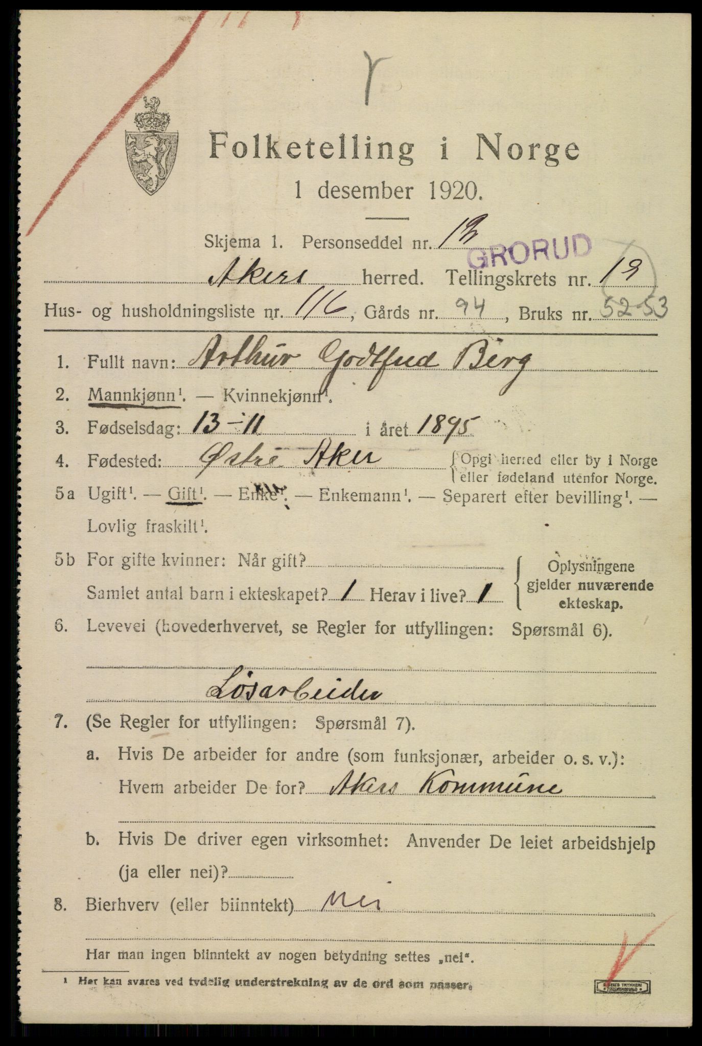 SAO, 1920 census for Aker, 1920, p. 119564