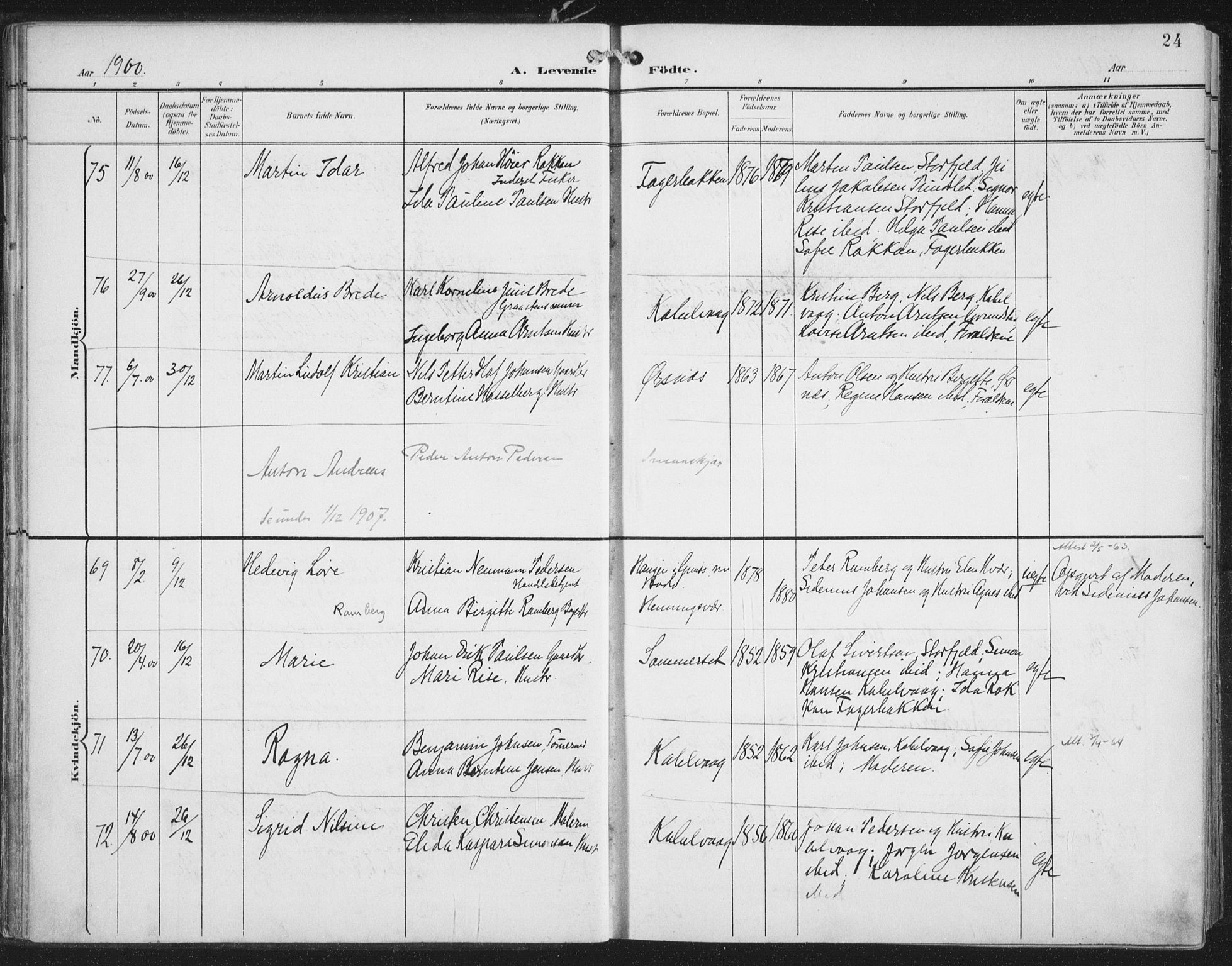 Ministerialprotokoller, klokkerbøker og fødselsregistre - Nordland, AV/SAT-A-1459/874/L1062: Parish register (official) no. 874A06, 1899-1907, p. 24