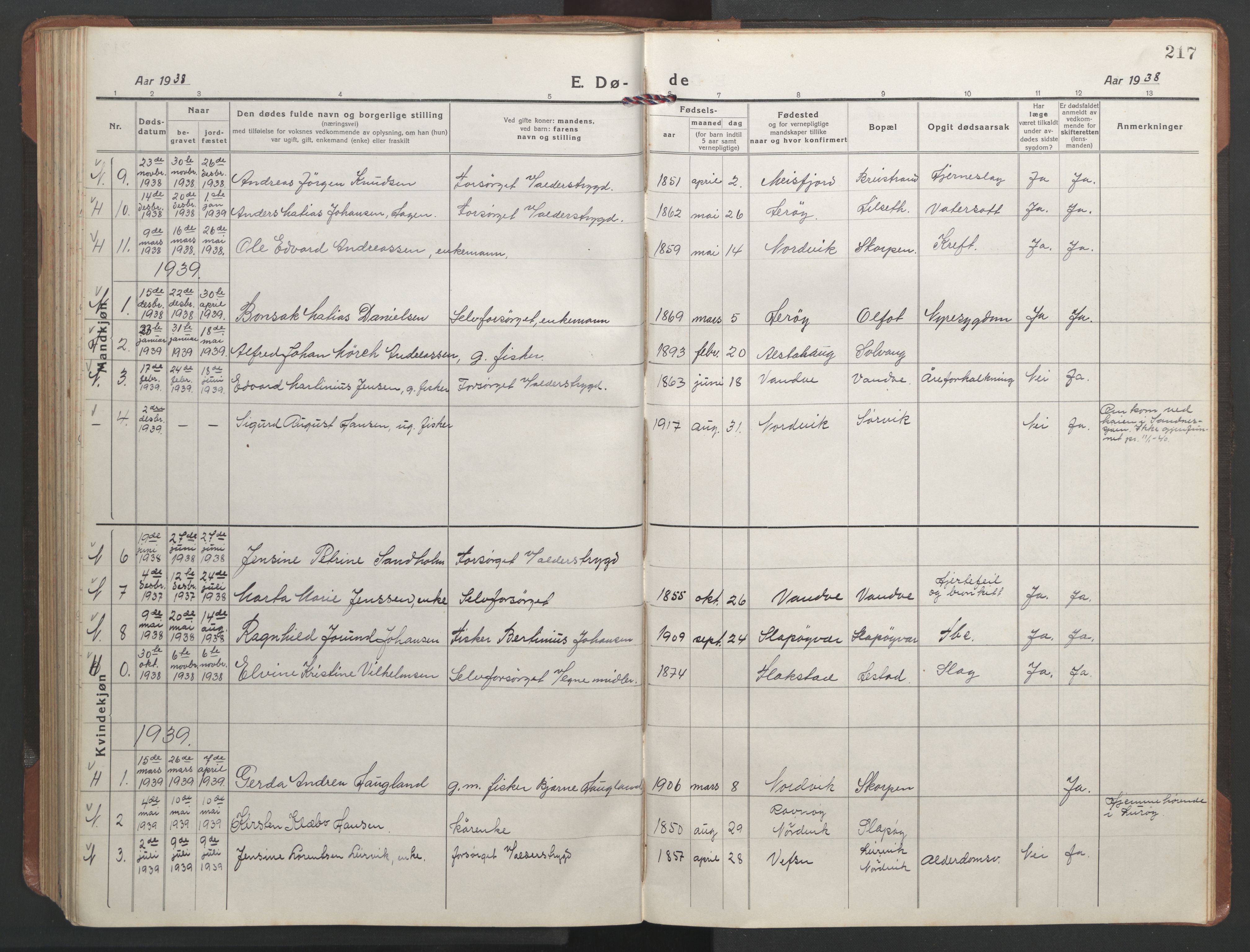 Ministerialprotokoller, klokkerbøker og fødselsregistre - Nordland, AV/SAT-A-1459/836/L0539: Parish register (copy) no. 836C03, 1917-1949, p. 217