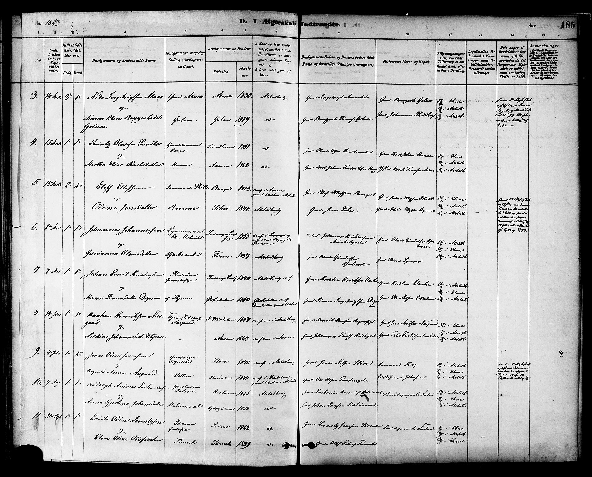 Ministerialprotokoller, klokkerbøker og fødselsregistre - Nord-Trøndelag, SAT/A-1458/717/L0159: Parish register (official) no. 717A09, 1878-1898, p. 185
