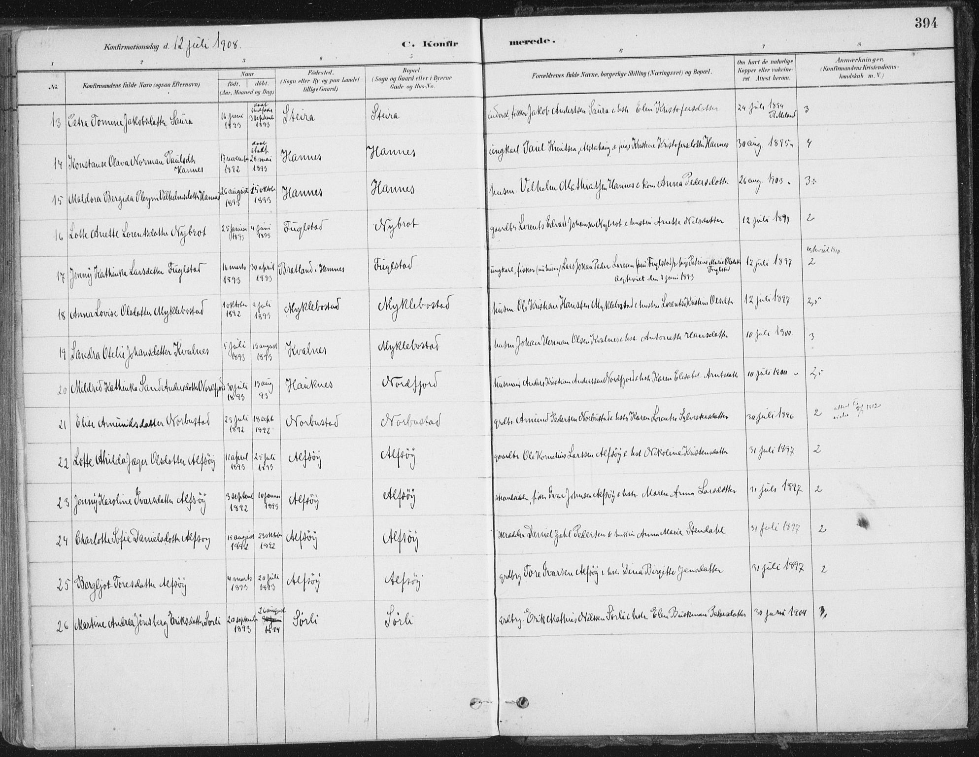 Ministerialprotokoller, klokkerbøker og fødselsregistre - Nordland, AV/SAT-A-1459/838/L0552: Parish register (official) no. 838A10, 1880-1910, p. 394