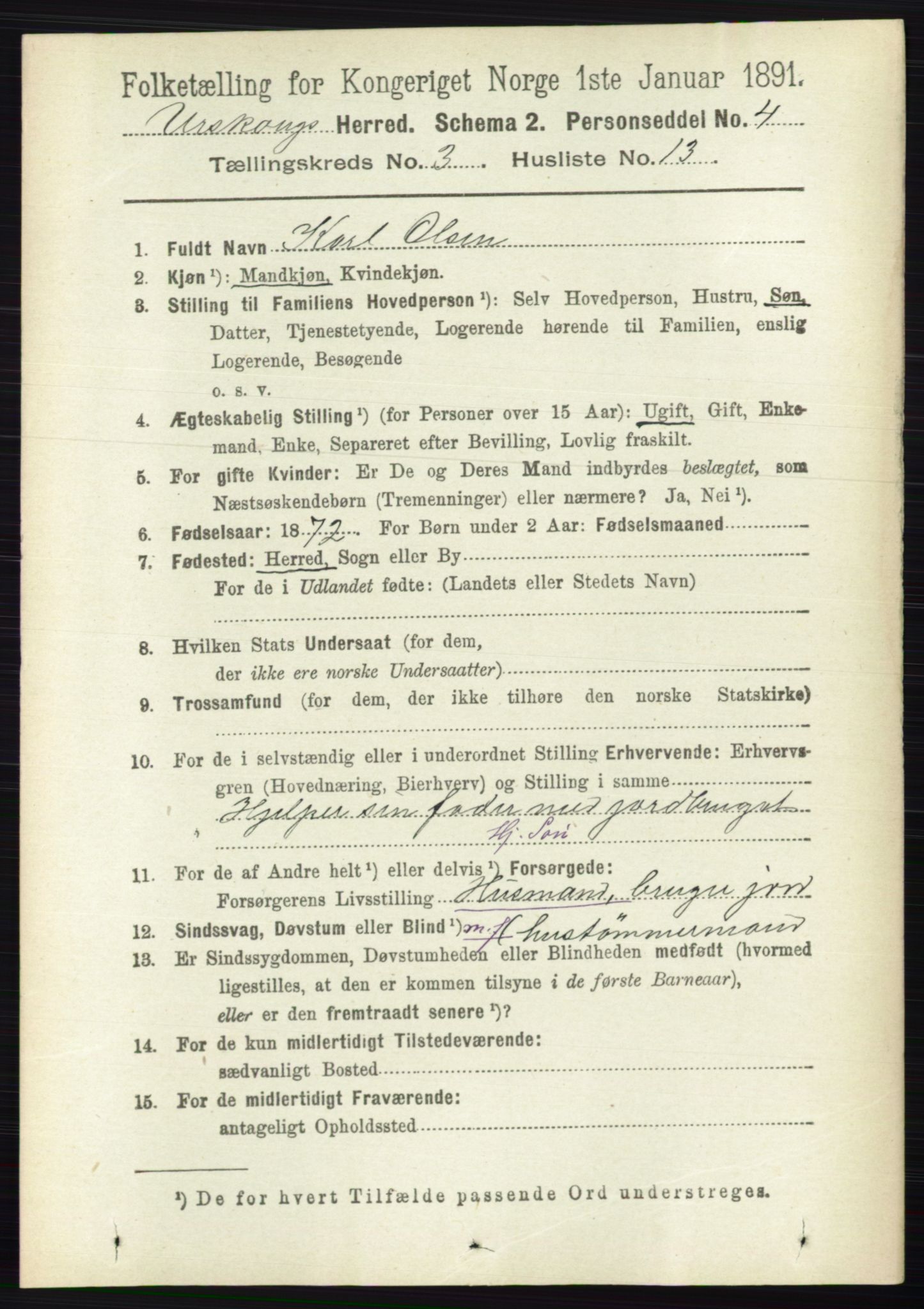 RA, 1891 census for 0224 Aurskog, 1891, p. 587