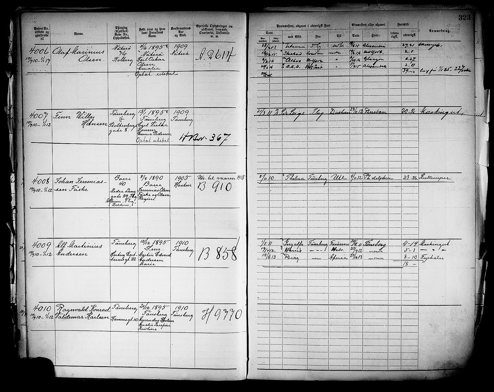 Tønsberg innrulleringskontor, SAKO/A-786/F/Fb/L0005: Annotasjonsrulle Patent nr. 2401-4080, 1904-1910, p. 324