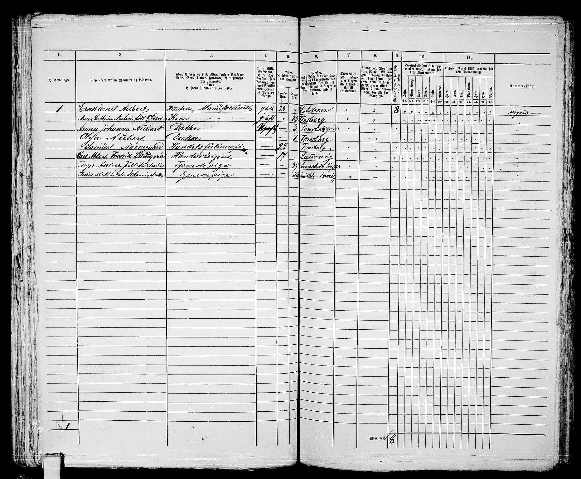 RA, 1865 census for Tønsberg, 1865, p. 253