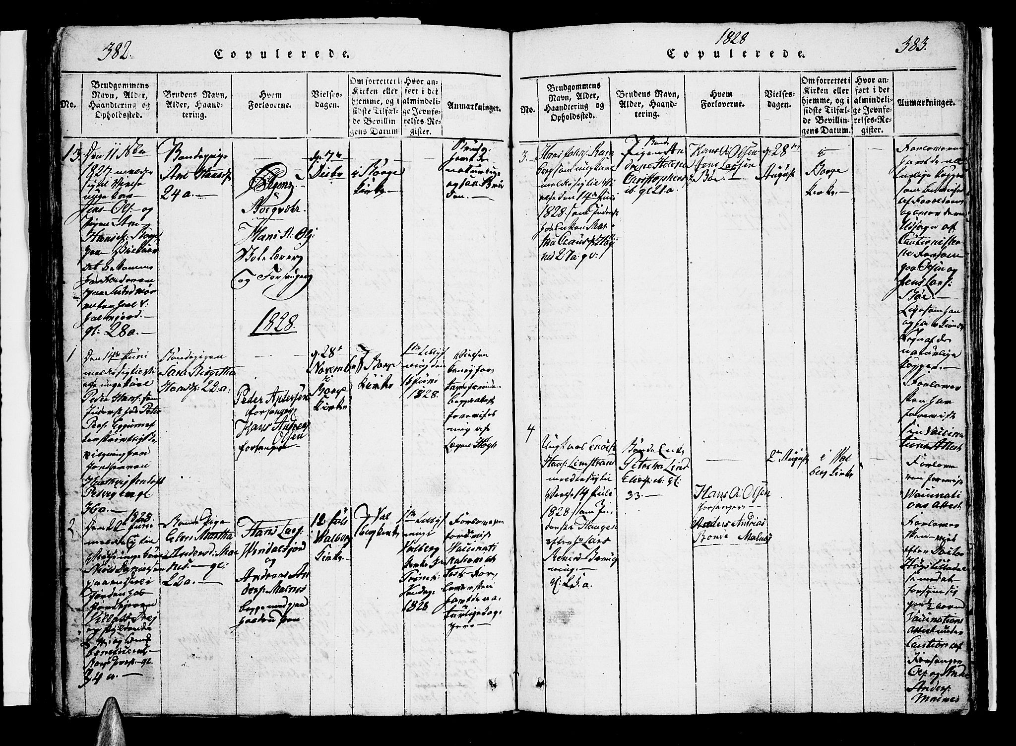 Ministerialprotokoller, klokkerbøker og fødselsregistre - Nordland, SAT/A-1459/880/L1130: Parish register (official) no. 880A04, 1821-1843, p. 382-383