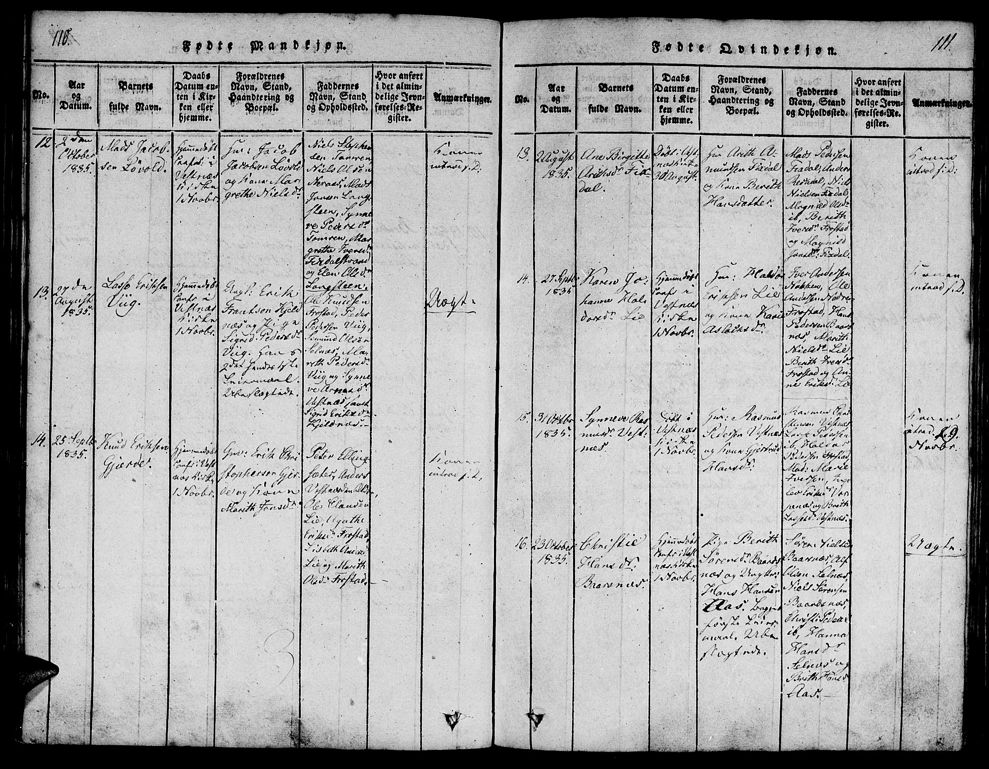 Ministerialprotokoller, klokkerbøker og fødselsregistre - Møre og Romsdal, AV/SAT-A-1454/539/L0528: Parish register (official) no. 539A01, 1818-1847, p. 110-111