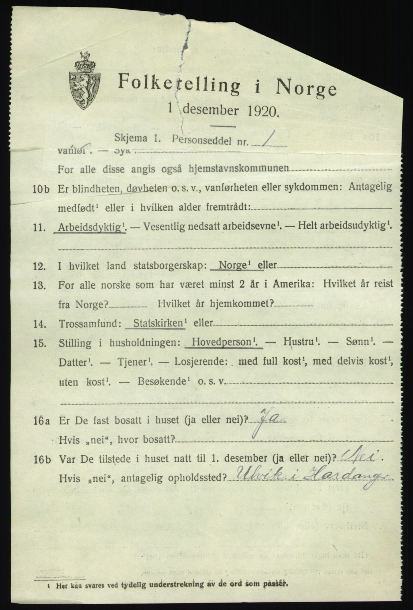 SAB, 1920 census for Hamre, 1920, p. 2863