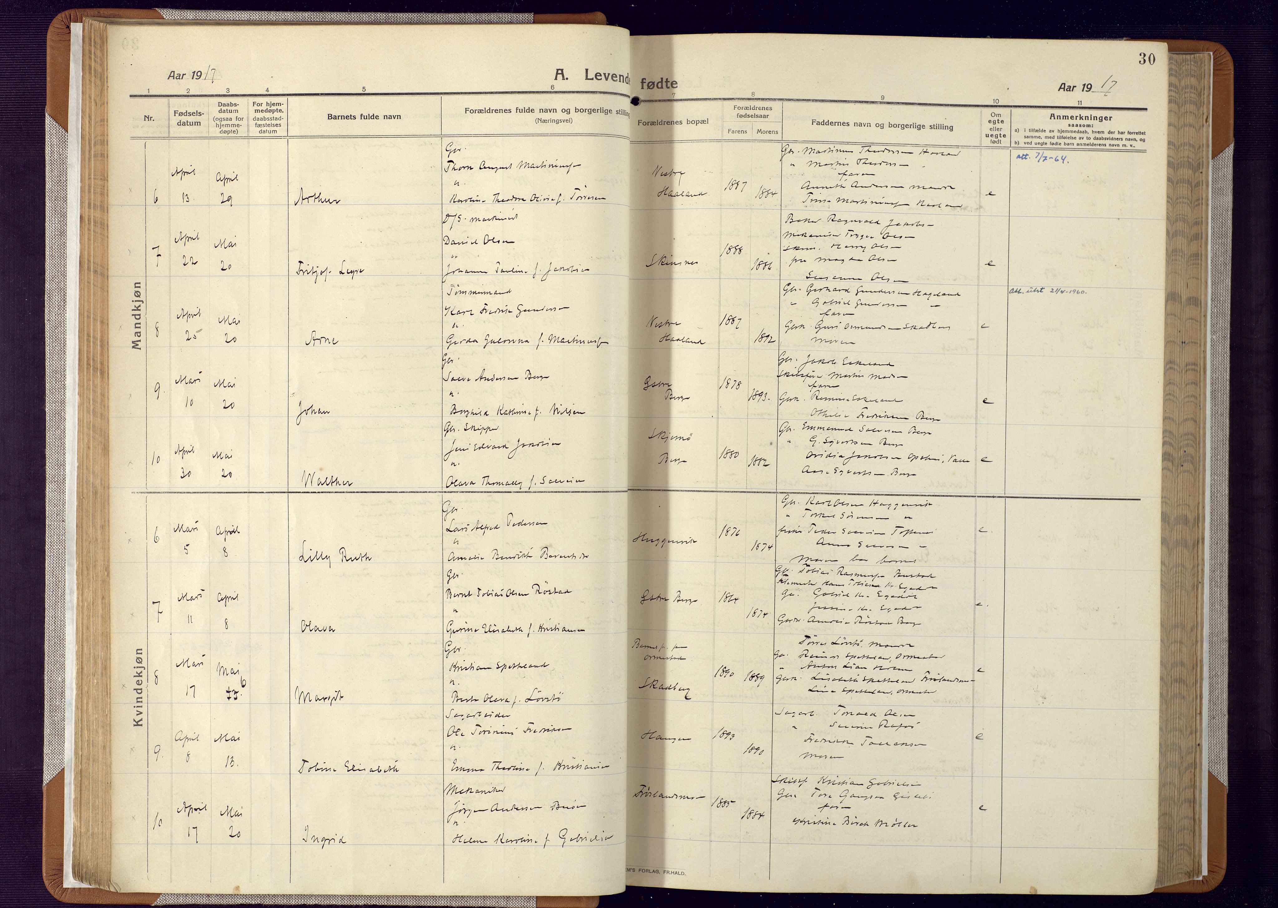 Mandal sokneprestkontor, AV/SAK-1111-0030/F/Fa/Faa/L0022: Parish register (official) no. A 22, 1913-1925, p. 30