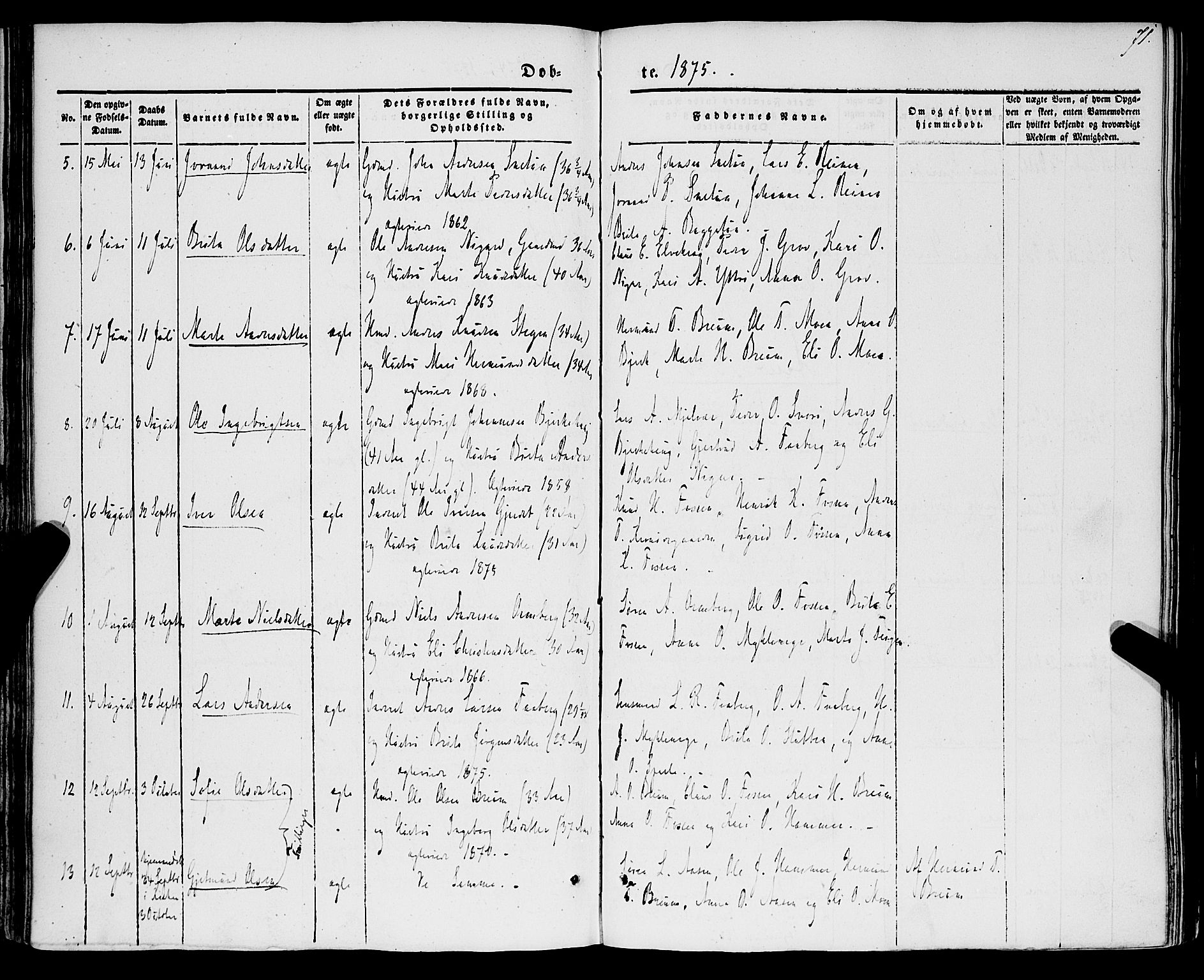 Jostedal sokneprestembete, AV/SAB-A-80601/H/Haa/Haaa/L0005: Parish register (official) no. A 5, 1849-1877, p. 71