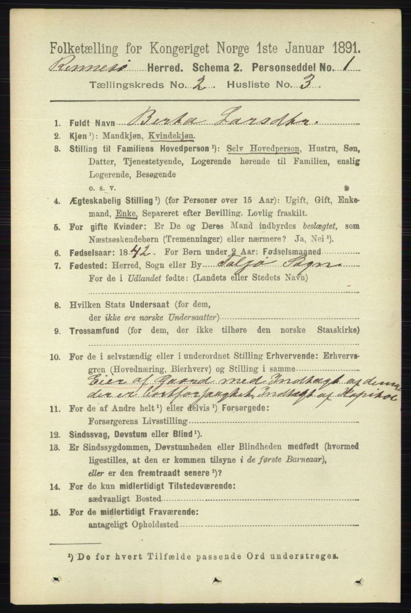 RA, 1891 census for 1142 Rennesøy, 1891, p. 462