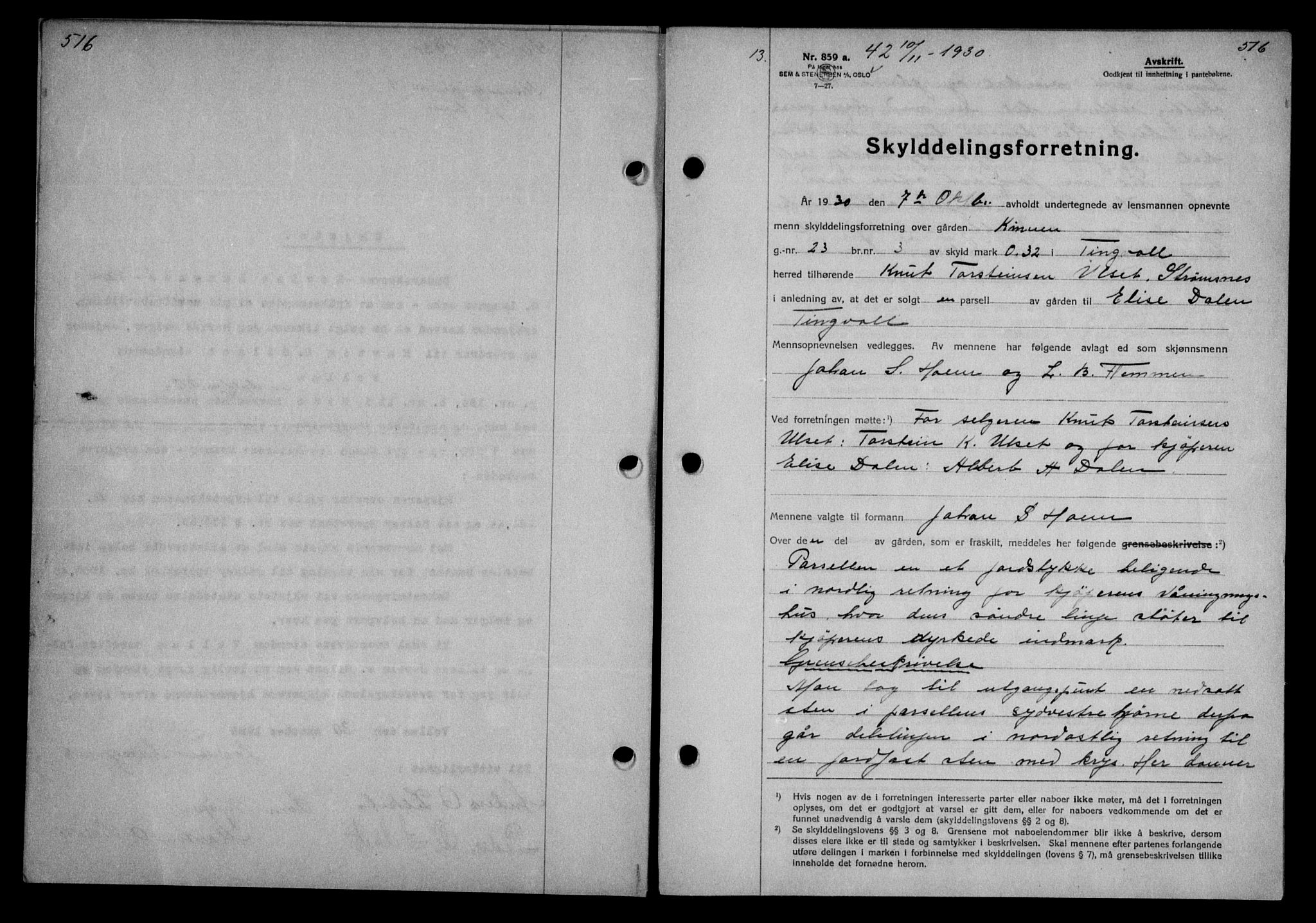 Nordmøre sorenskriveri, AV/SAT-A-4132/1/2/2Ca/L0070: Mortgage book no. 60, 1930-1930, Deed date: 10.11.1930