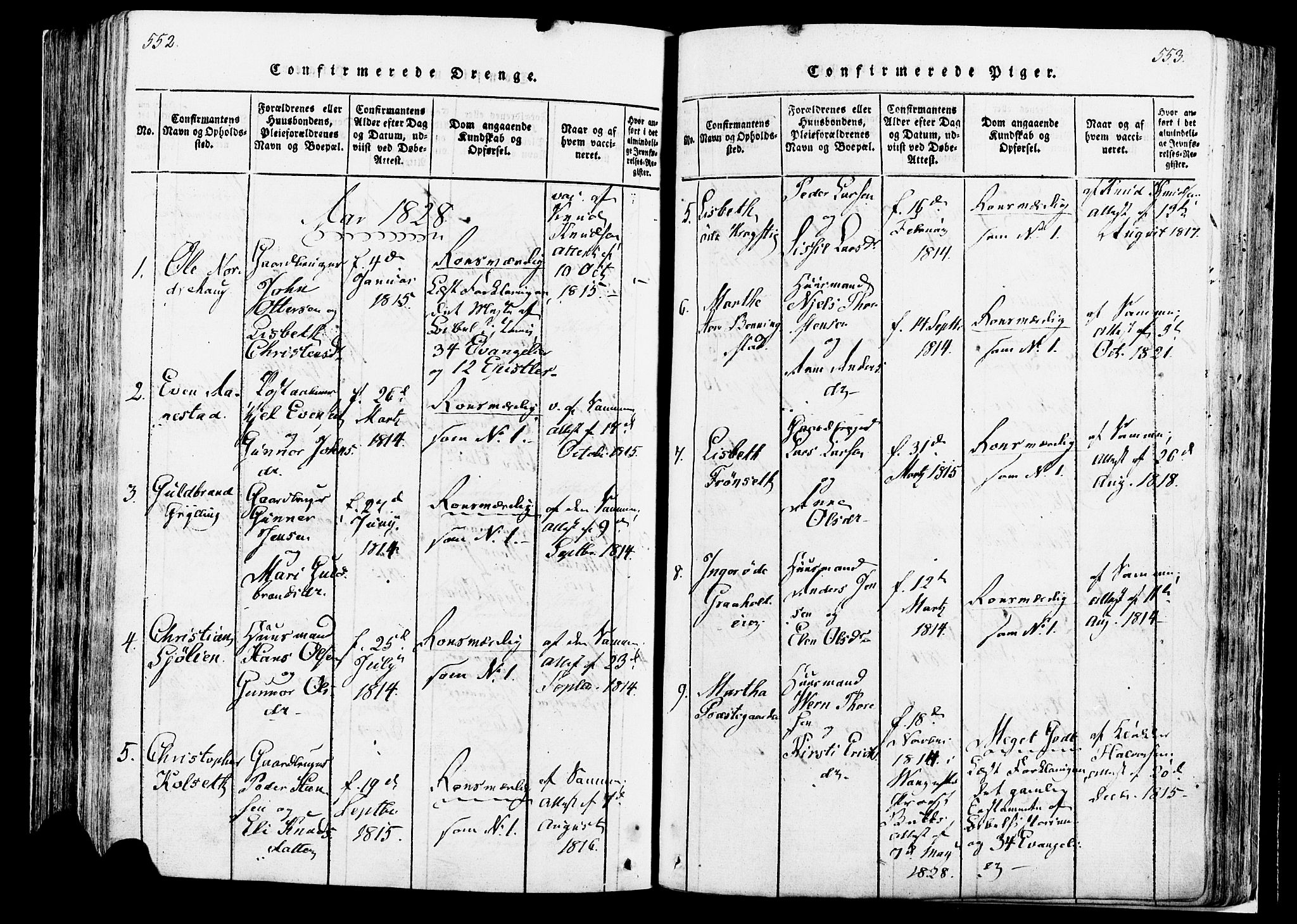 Løten prestekontor, AV/SAH-PREST-022/K/Ka/L0005: Parish register (official) no. 5, 1814-1832, p. 552-553