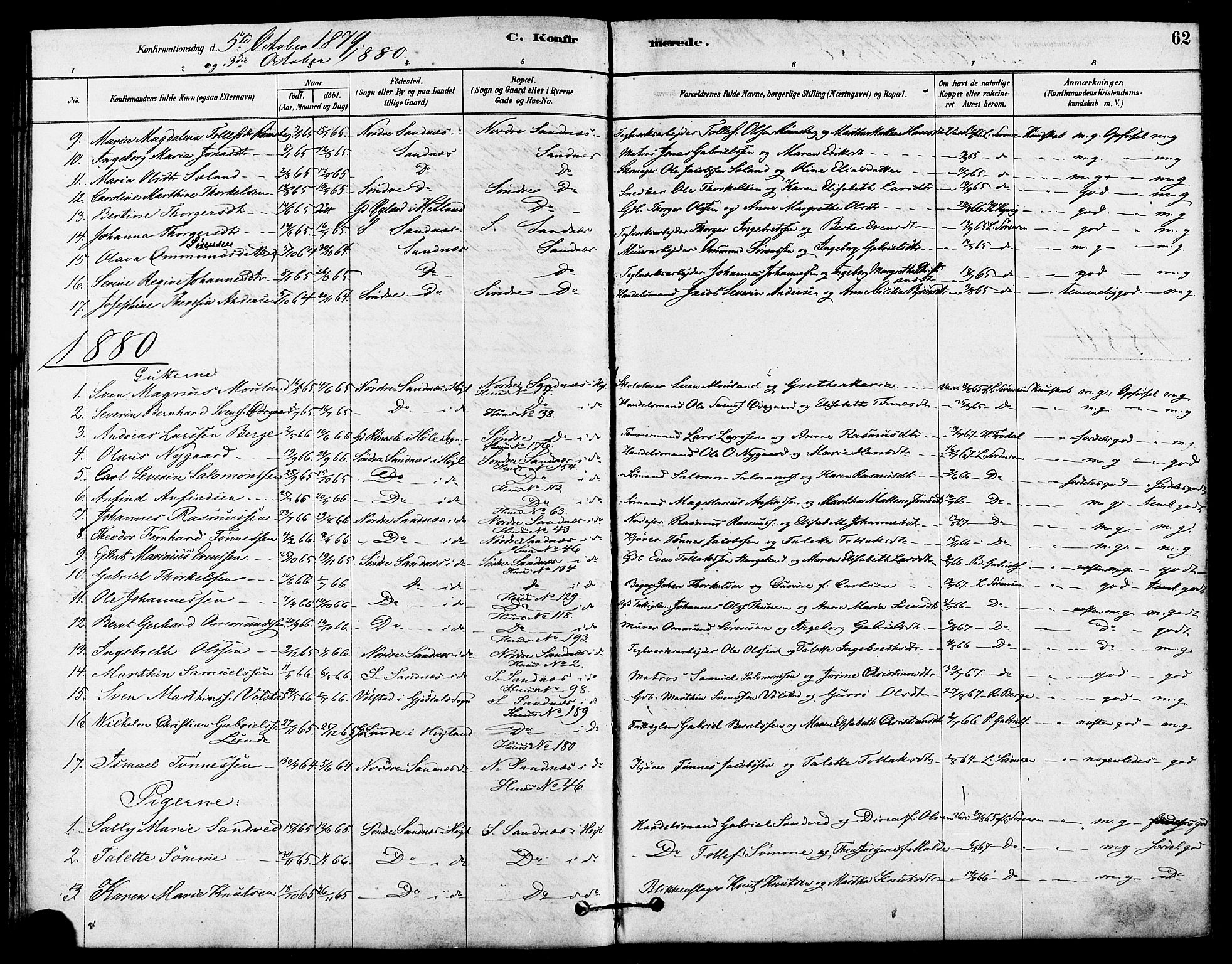 Høyland sokneprestkontor, SAST/A-101799/001/30BA/L0012: Parish register (official) no. A 11, 1878-1889, p. 62