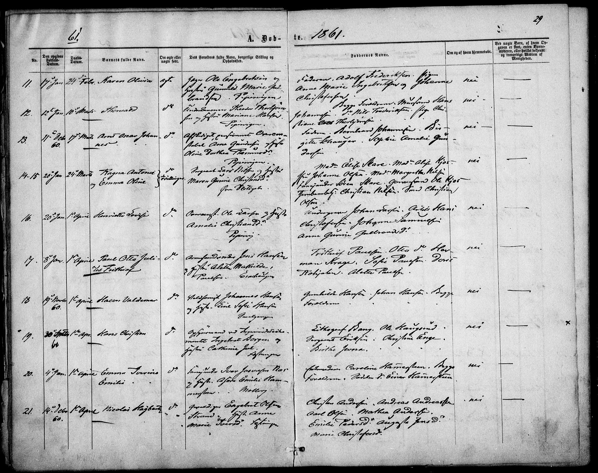 Garnisonsmenigheten Kirkebøker, AV/SAO-A-10846/F/Fa/L0010: Parish register (official) no. 10, 1859-1869, p. 29