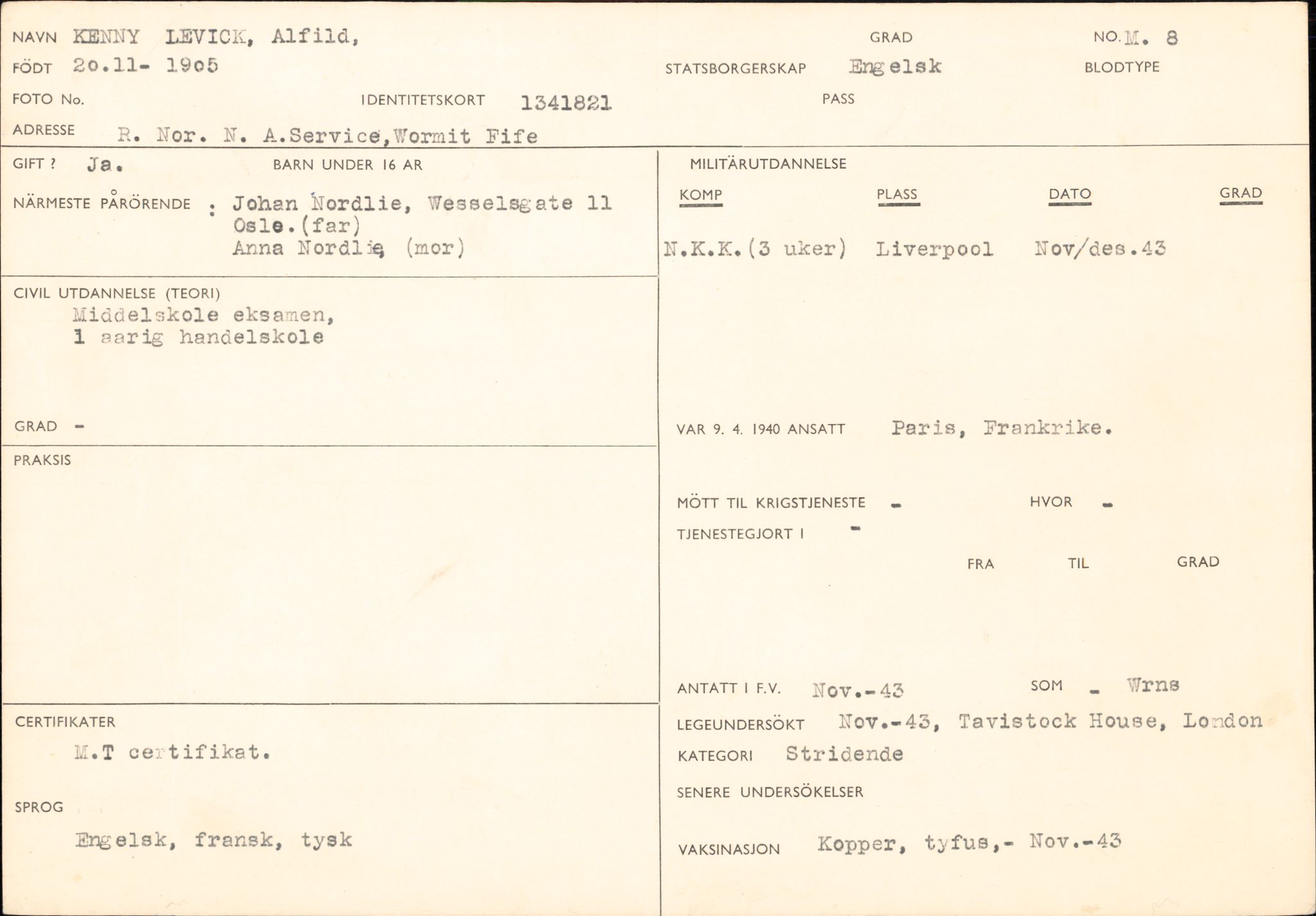 Forsvaret, Forsvarets overkommando/Luftforsvarsstaben, AV/RA-RAFA-4079/P/Pa/L0013: Personellmapper, 1905, p. 315