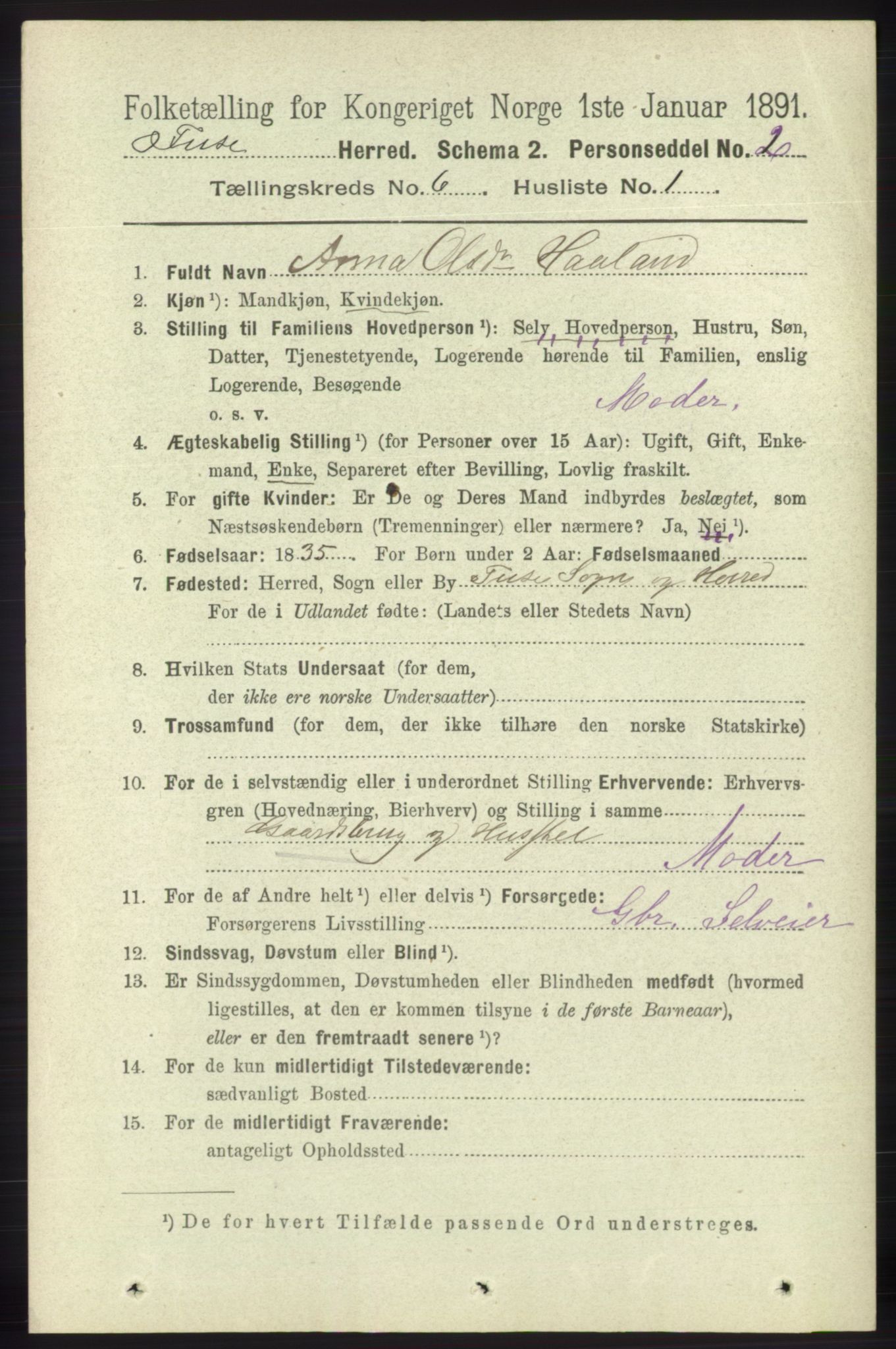 RA, 1891 census for 1241 Fusa, 1891, p. 1081